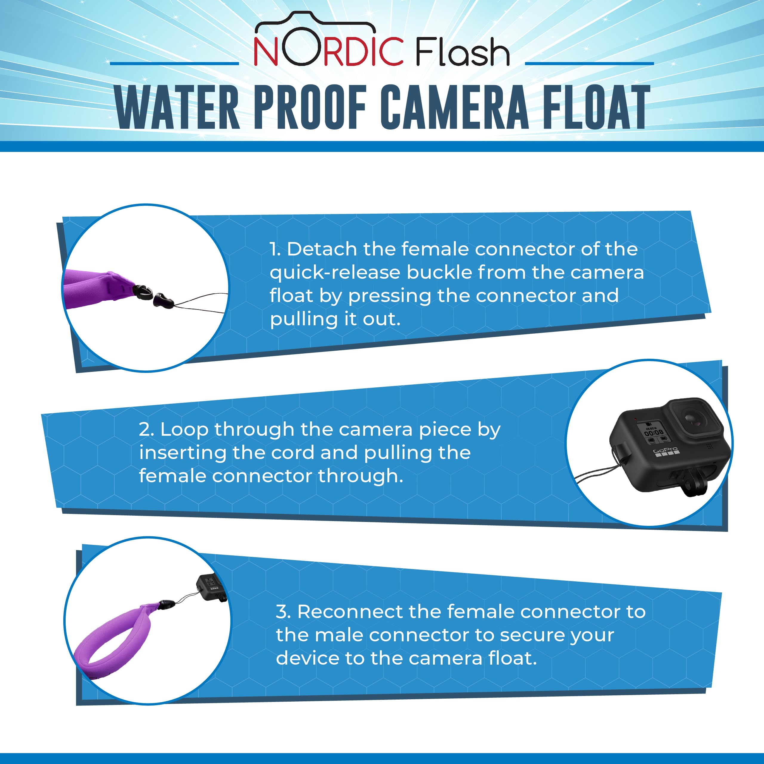 Waterproof Camera Float (2 Pack) Floating Strap For Gopro Hero12, Dji Action 4, Insta360 Ace Pro, Olympus Tough Tg 6, & Many Mor