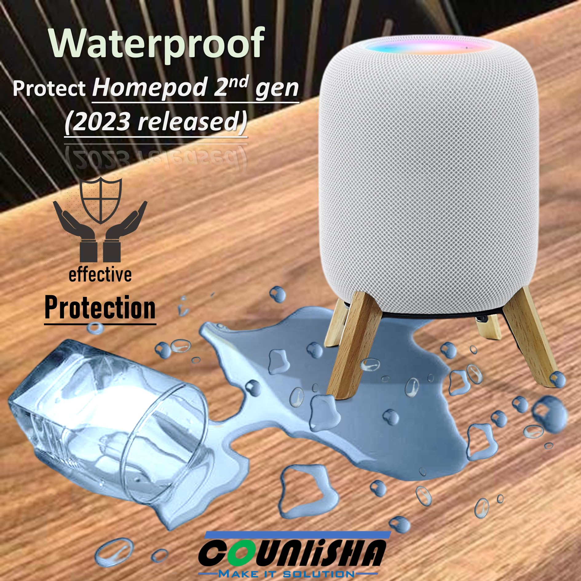 Real Wood Stand For Homepod 2Nd Gen (2023 Released), Sturdy Wooden Holder With Metal Frame,Safe Stable Mount Protect Home Pod 2Nd Speaker For Sound Better (White Oak)