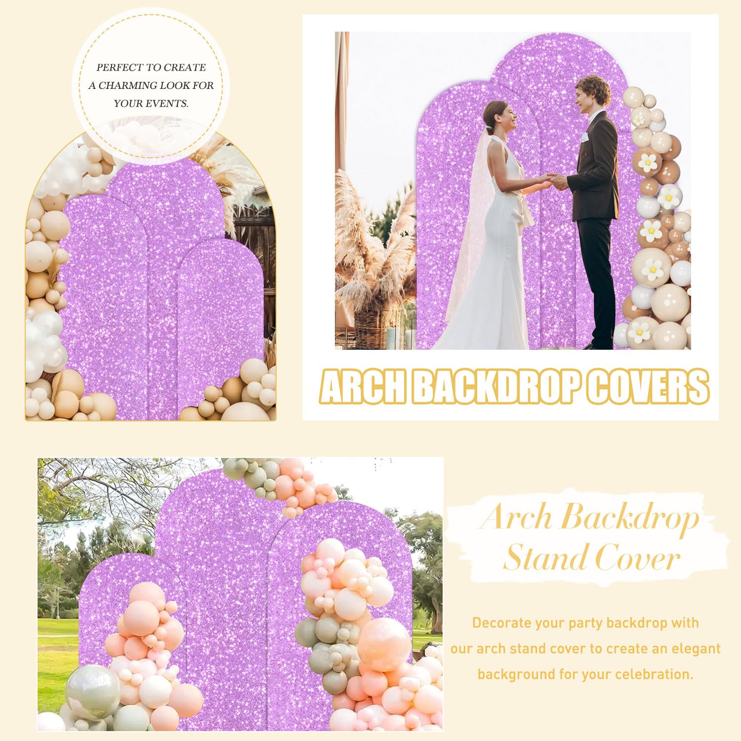 Fuhsy Wedding Arch Stand Cover Lavender Set Of 3 Arch Cover 4Ft 5Ft 6Ft Spandex Sequin Arch Backdrop Covers Lilac Chiara Backdro