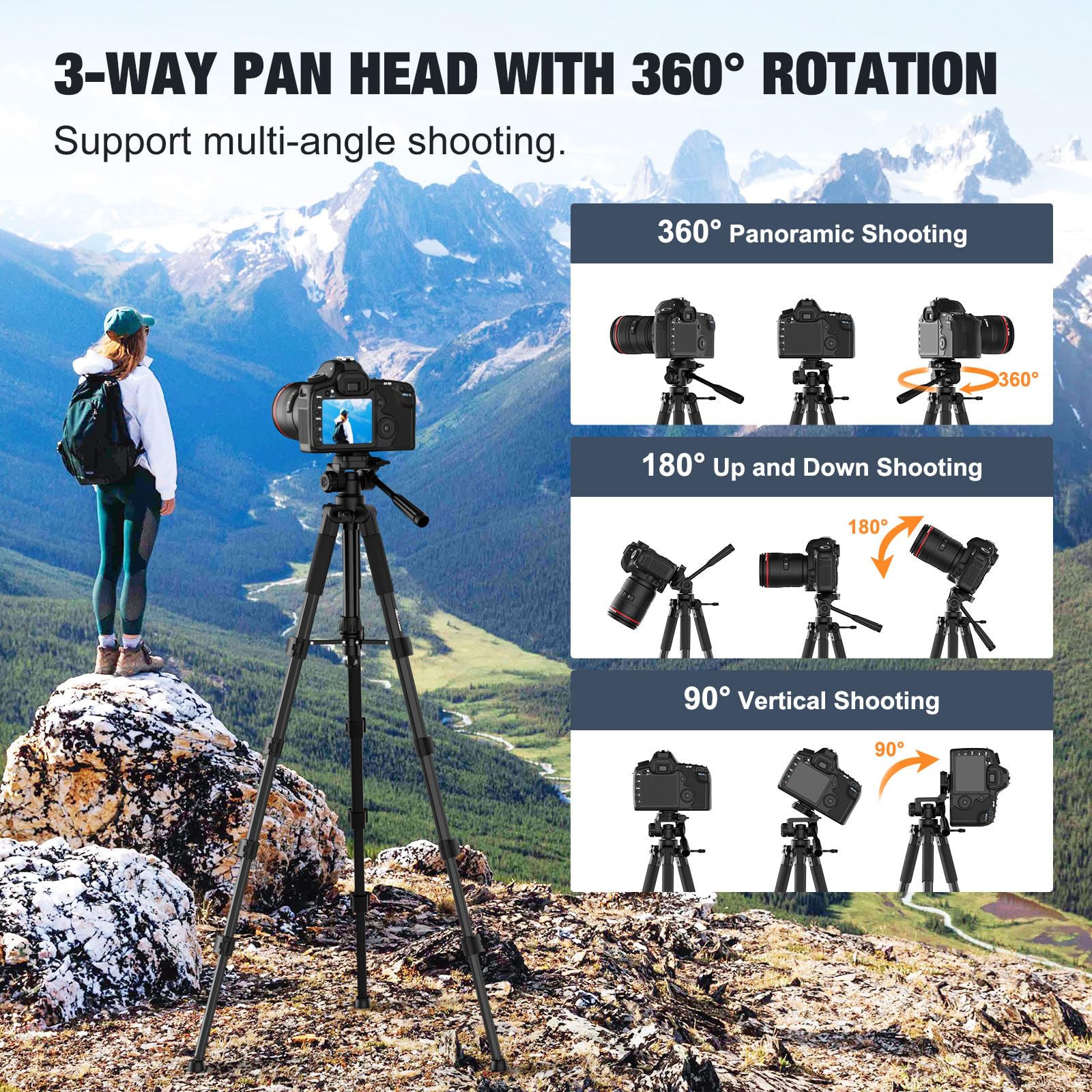 MoKo Camera Tripod for iPad   70' Phone Tripod Stand with Travel Bag, Tripod for iPhone with Phone Holder, Wireless Remote, Travel Tripod for Camera DSLR SLR, Cell Phones, Tablets, Projector, Webcam