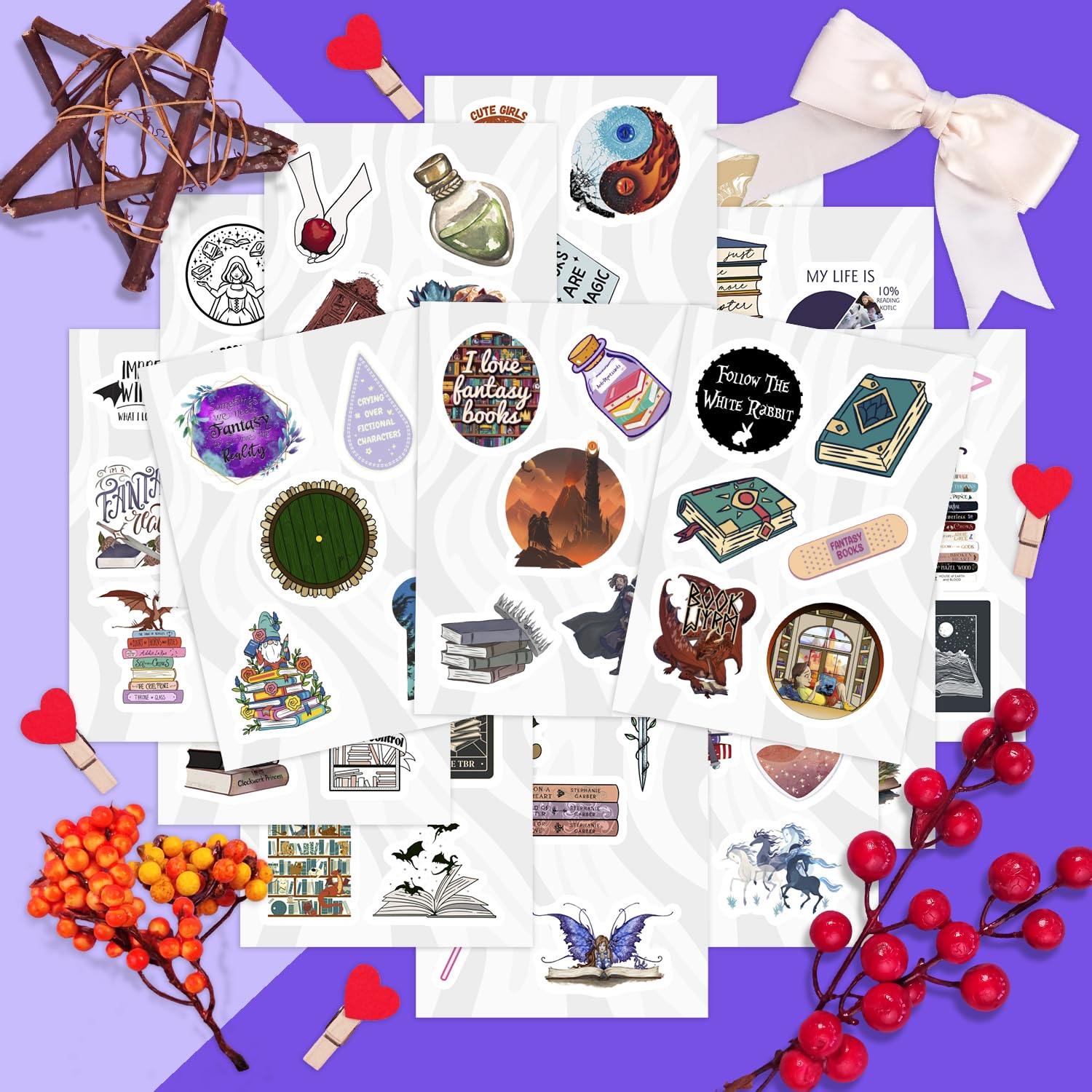 100Pcs Fantasy Book Stickers For Water Bottle And Laptop   Fantasy Book Party Favors & Decorations, Waterproof Vinyl Decals, Fan