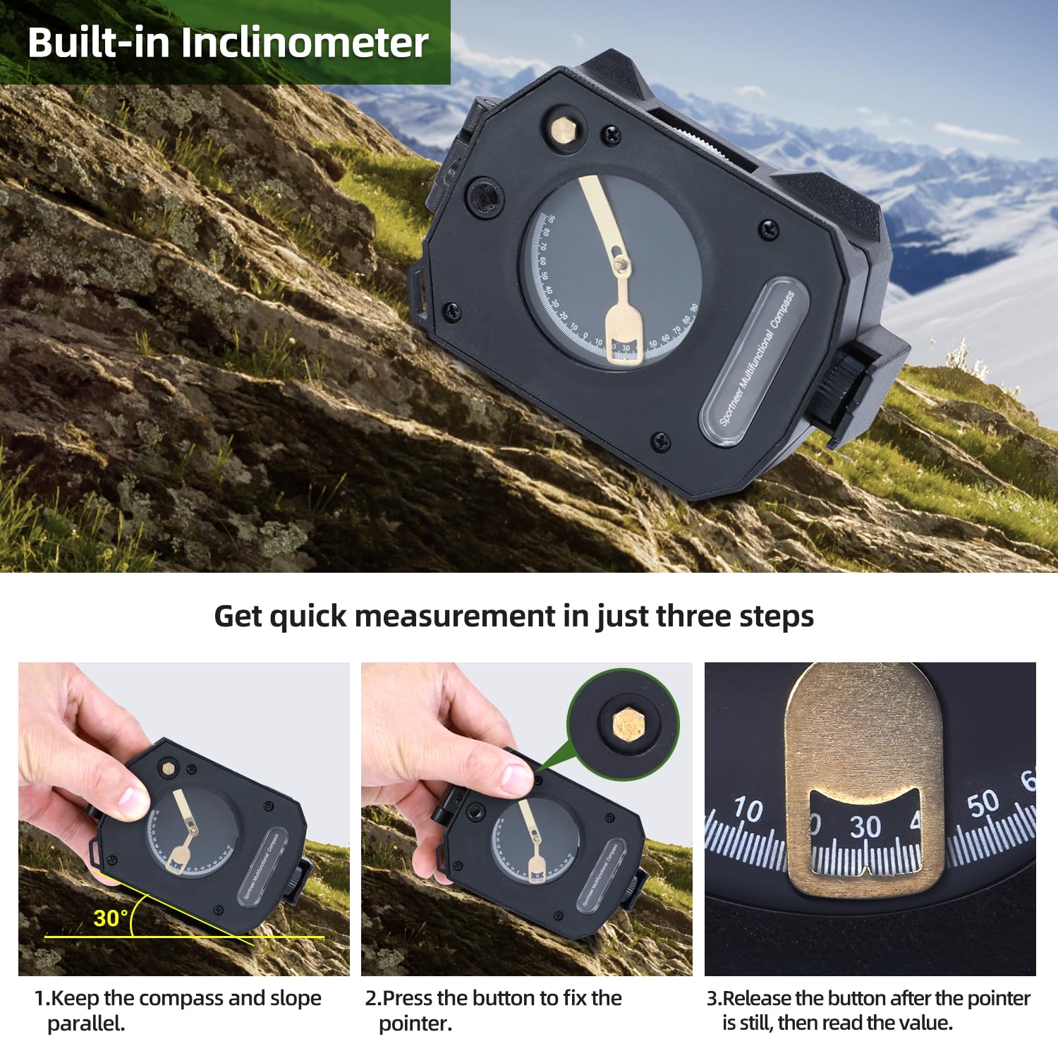 Sportneer Compass Survival Hiking Military Waterproof Lensatic Compass With Inclinometer For Camping Hunting