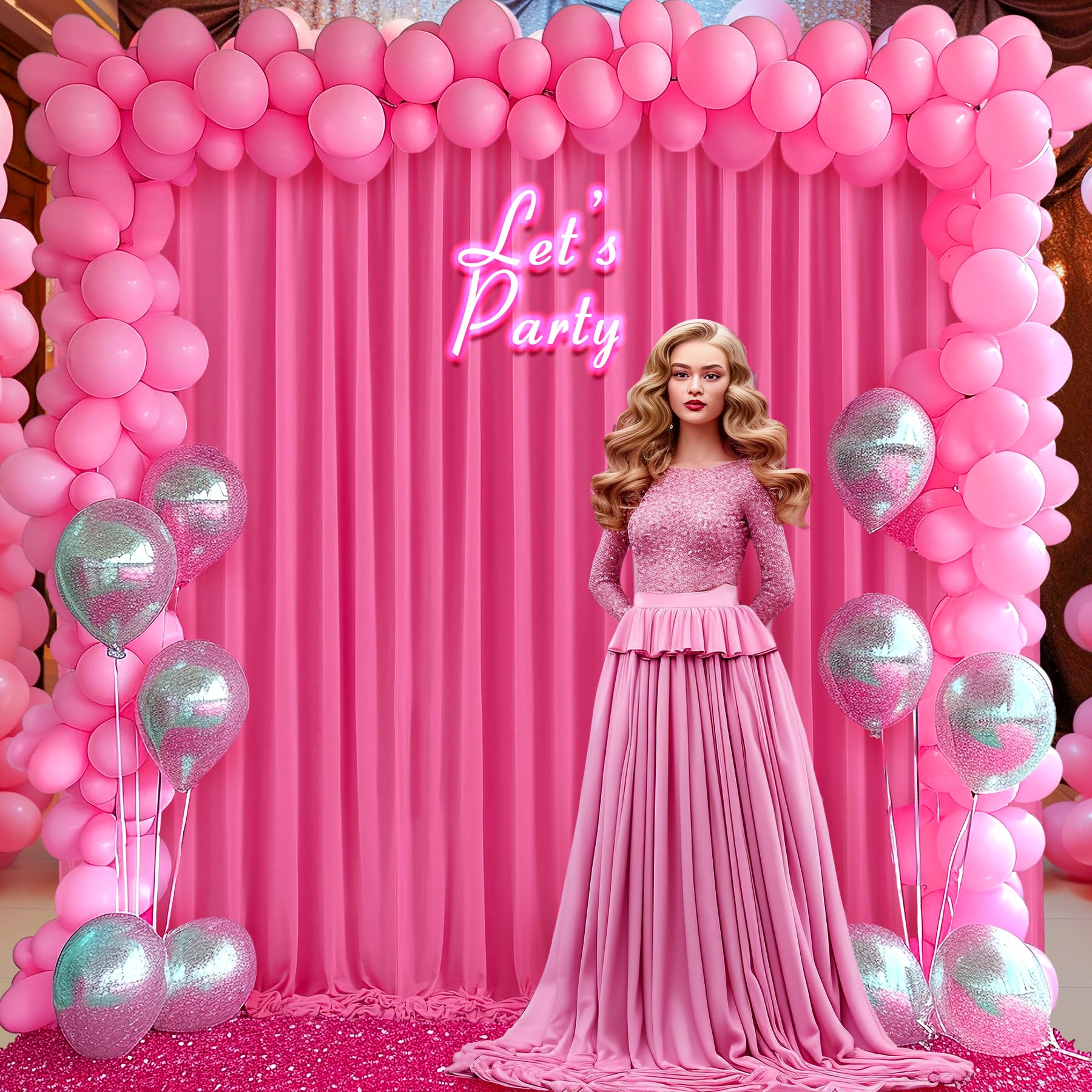 Hot Pink Backdrop Curtains For Parties, 8Ft X 10Ft Wrinkle Free Pink Curtains Polyester Photography Fuchsia Backdrop Drapes For