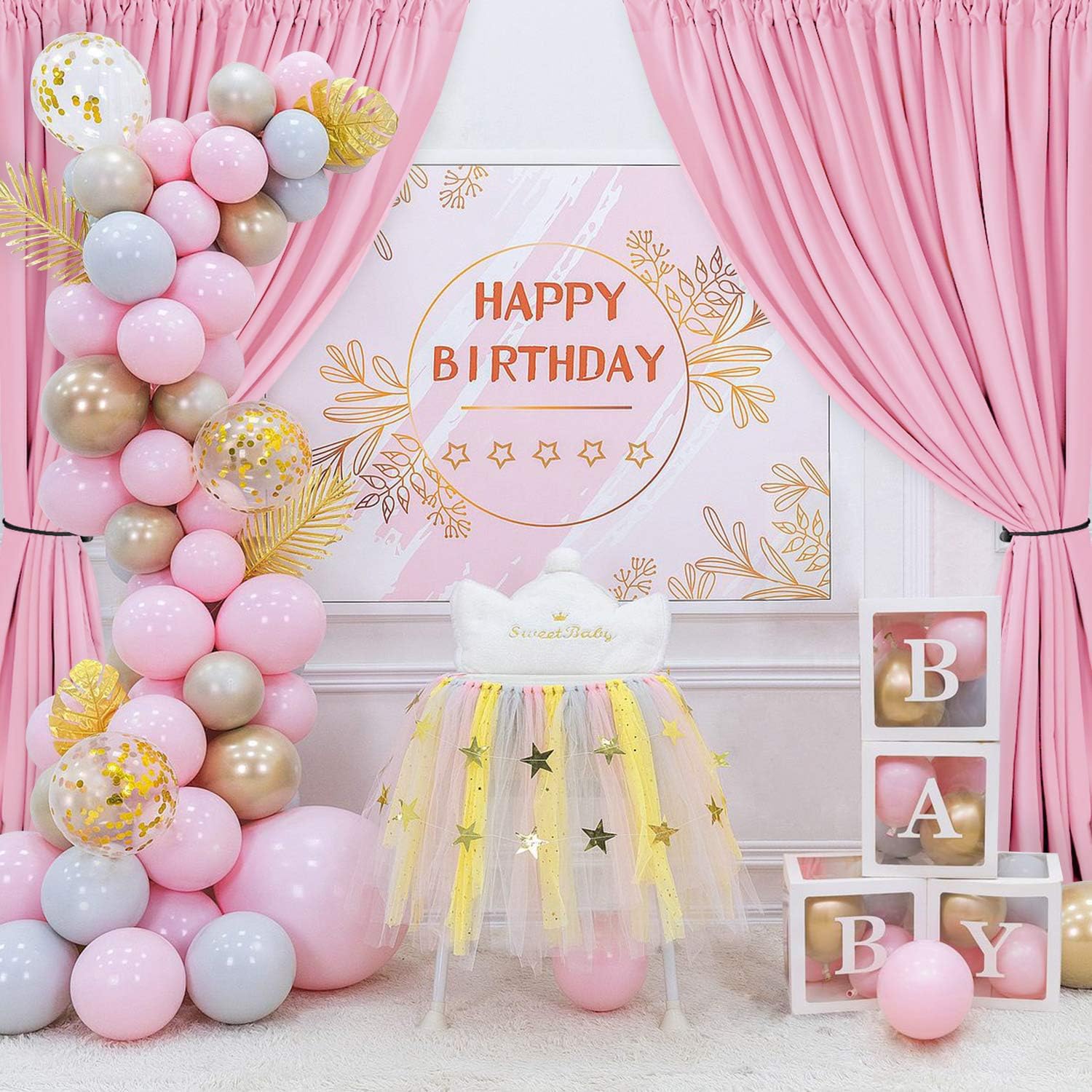 Hiasan Pink Backdrop Curtains For Parties, Polyester Photography Backdrop Drapes For Baby Shower, Wedding Decorations, 5Ftx8Ft,