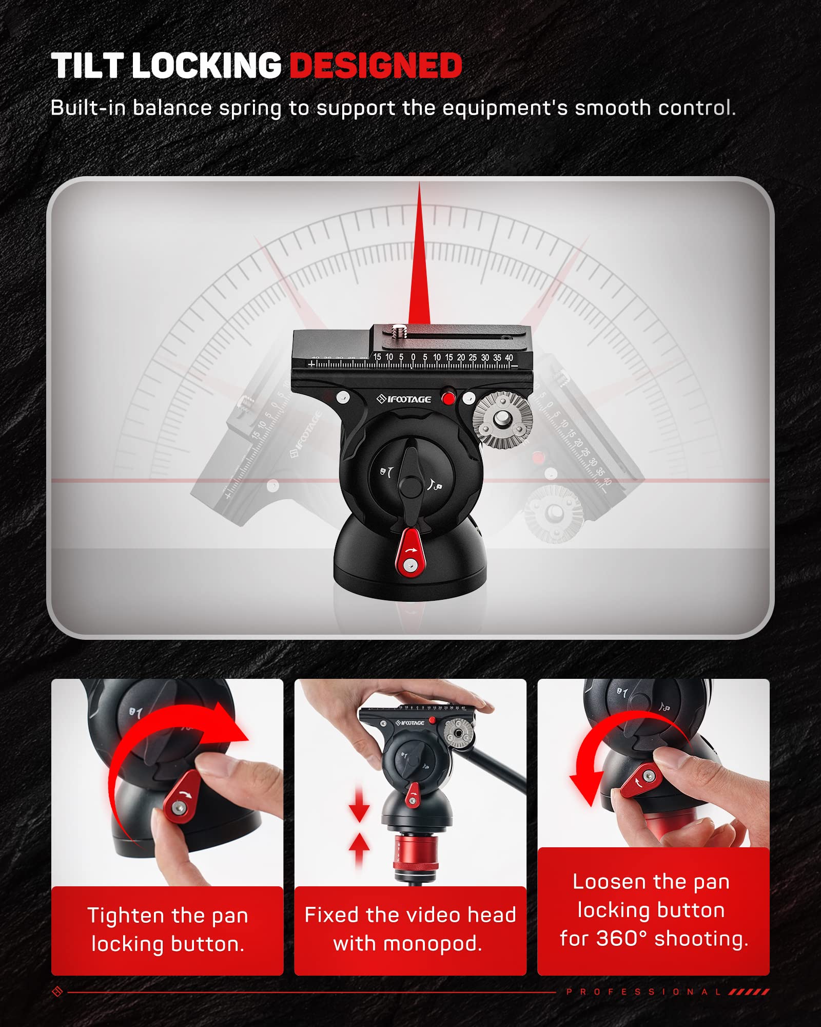 Ifootage Video Fluid Head, Video Tripod Head For Photography, Aluminum Fluid Drag Pan Head, Lightweight Tripod Head With Quick R