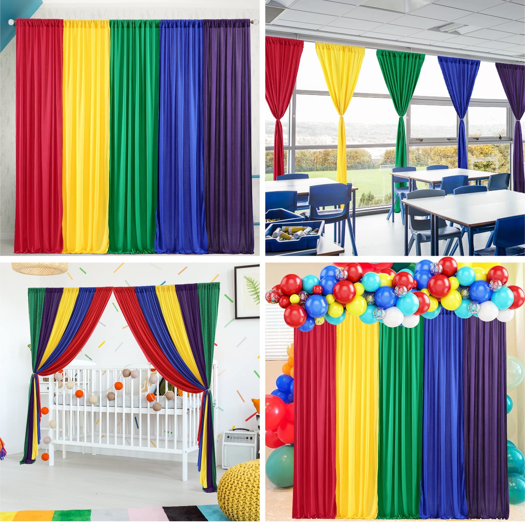 Rainbow Backdrop Curtains Rainbow Birthday Decorations For Unicorn Birthday Party Baby Shower Girl Decorations 5 Panels 2.5  7Ft