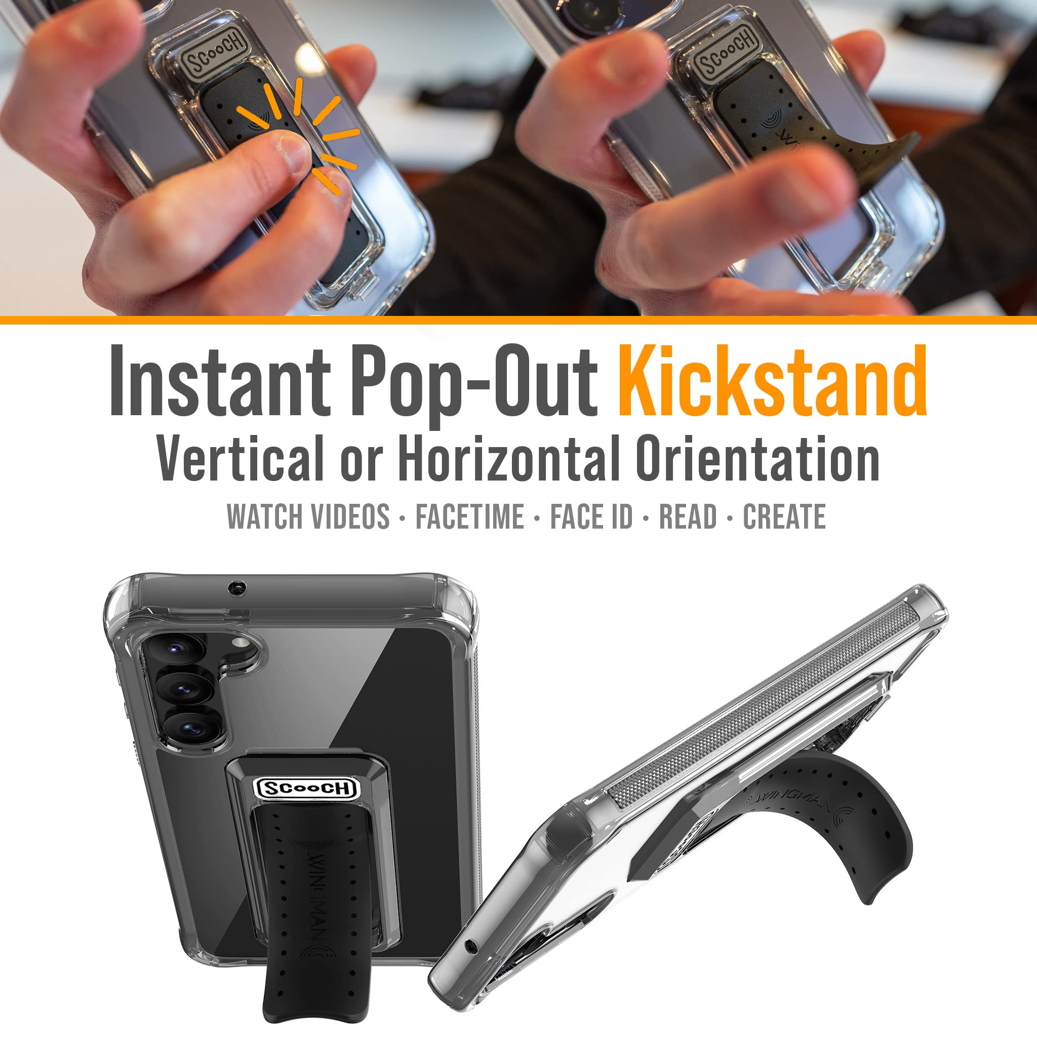 Scooch Wingman Case With Pop Out Car Mount, Grip, And Kickstand For Samsung Galaxy S23+ Plus Case [10 Ft Drop Protection] Bundle