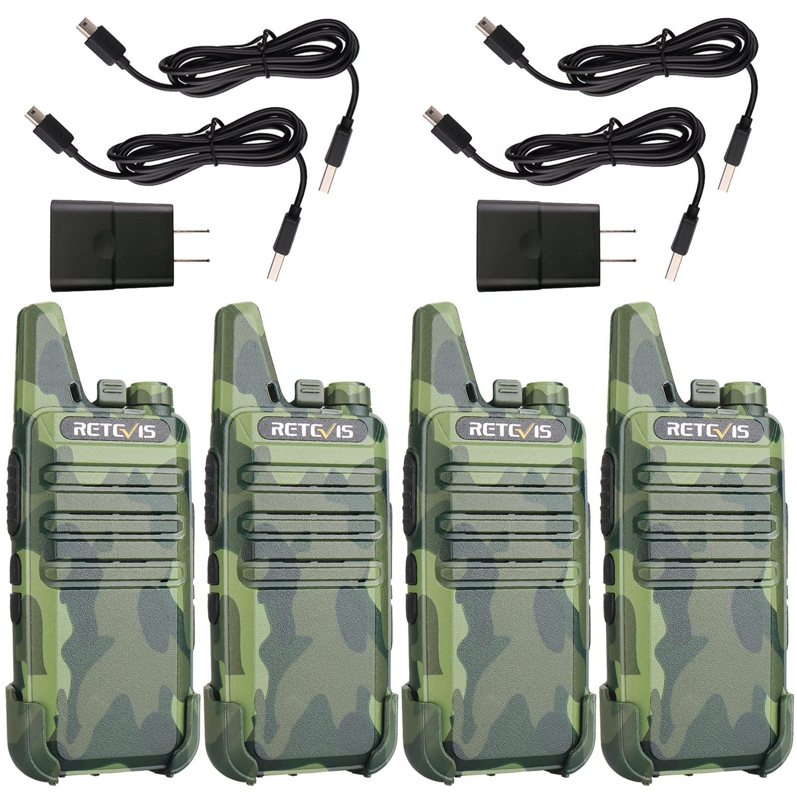 Retevis Rt22 Walkie Talkies Rechargeable, Voice Activated, Emergency Alarm, Outdoor Cruise Ship Atv Hunting Skiing Handheld Two Way Radio Walkie Talkies (4 Pack,Camouflage)