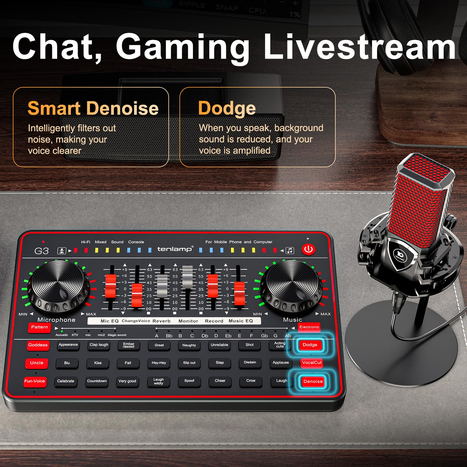 Podcast Microphone Bundle Live Sound Card Streaming Audio Mixer, Podcast Equipment With Voice Changer/Audio Interface For Live S