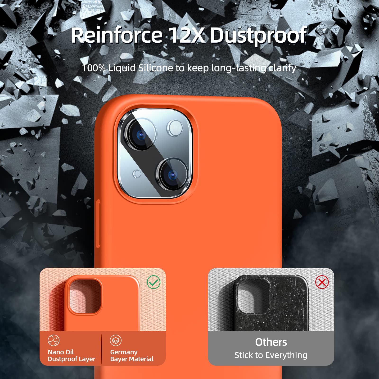 Dssairo 5 In 1 Iphone 13 Case: Liquid Silicone Shockproof & Ultra Slim, With 2 Screen & Camera Protectors (6.1'', Orange)