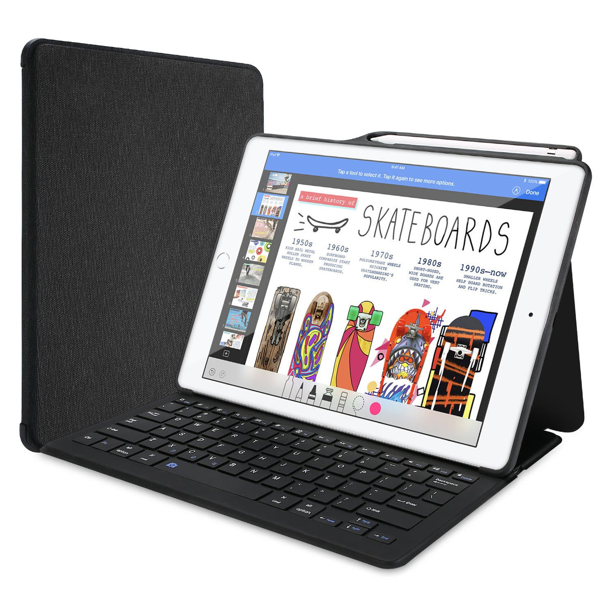 Procase Keyboard Case For Ipad Pro 12.9'' 2017/2015 Old Model With Built In Apple Pencil Holder, Slim Lightweight Cover Folio St
