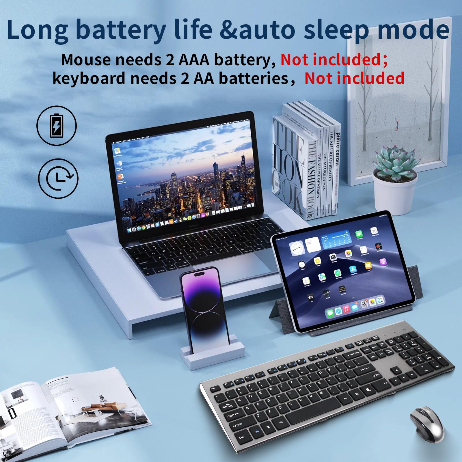 Kangrui Wireless Keyboard And Mouse Combo 17 Inch Full Size 2.4G Usb Ergonomic Slim Silent Wireless Keyboard And Silent Wireless