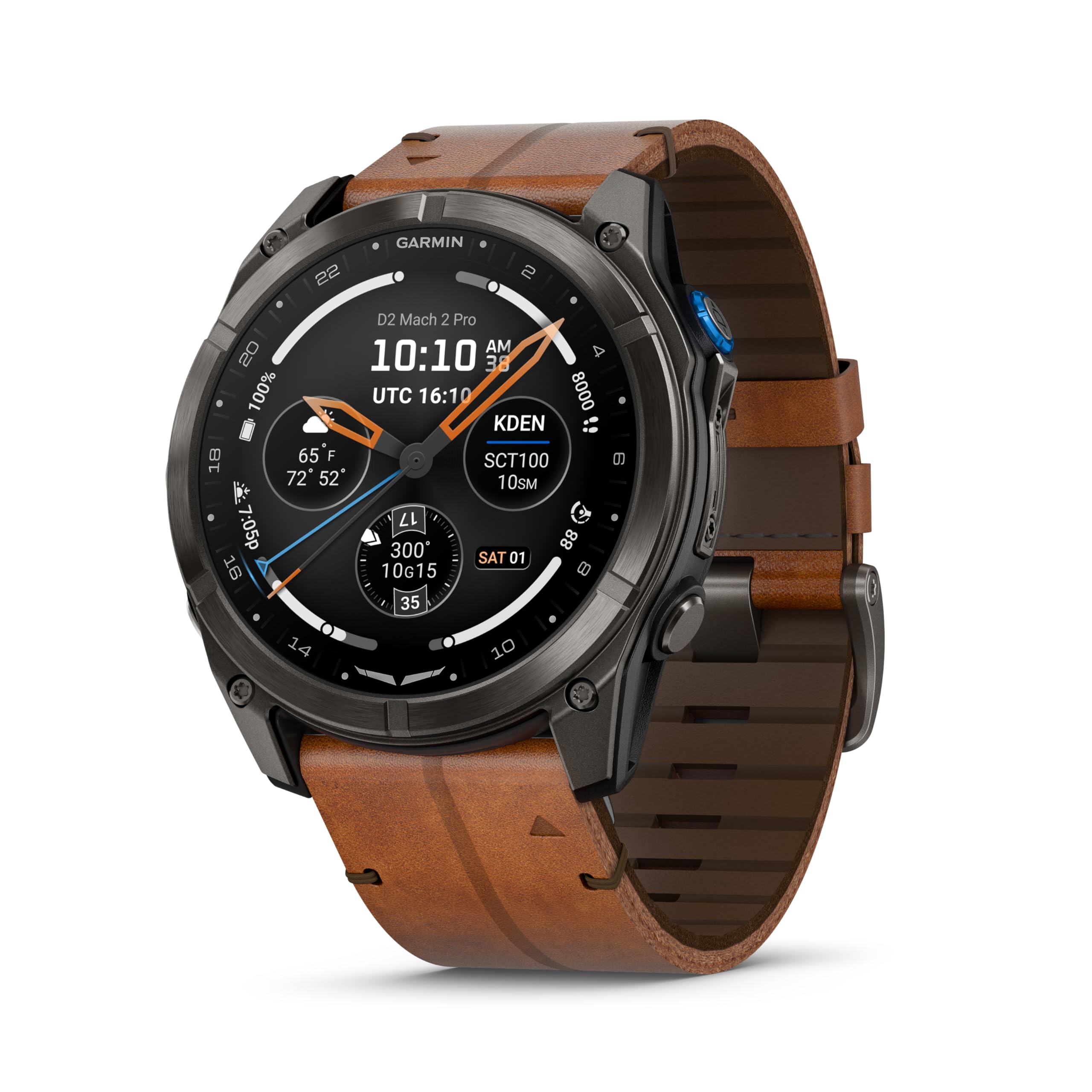 Garmin D2 Mach 2 Pro Carbon Gray DLC Titanium with Chestnut Leather Band