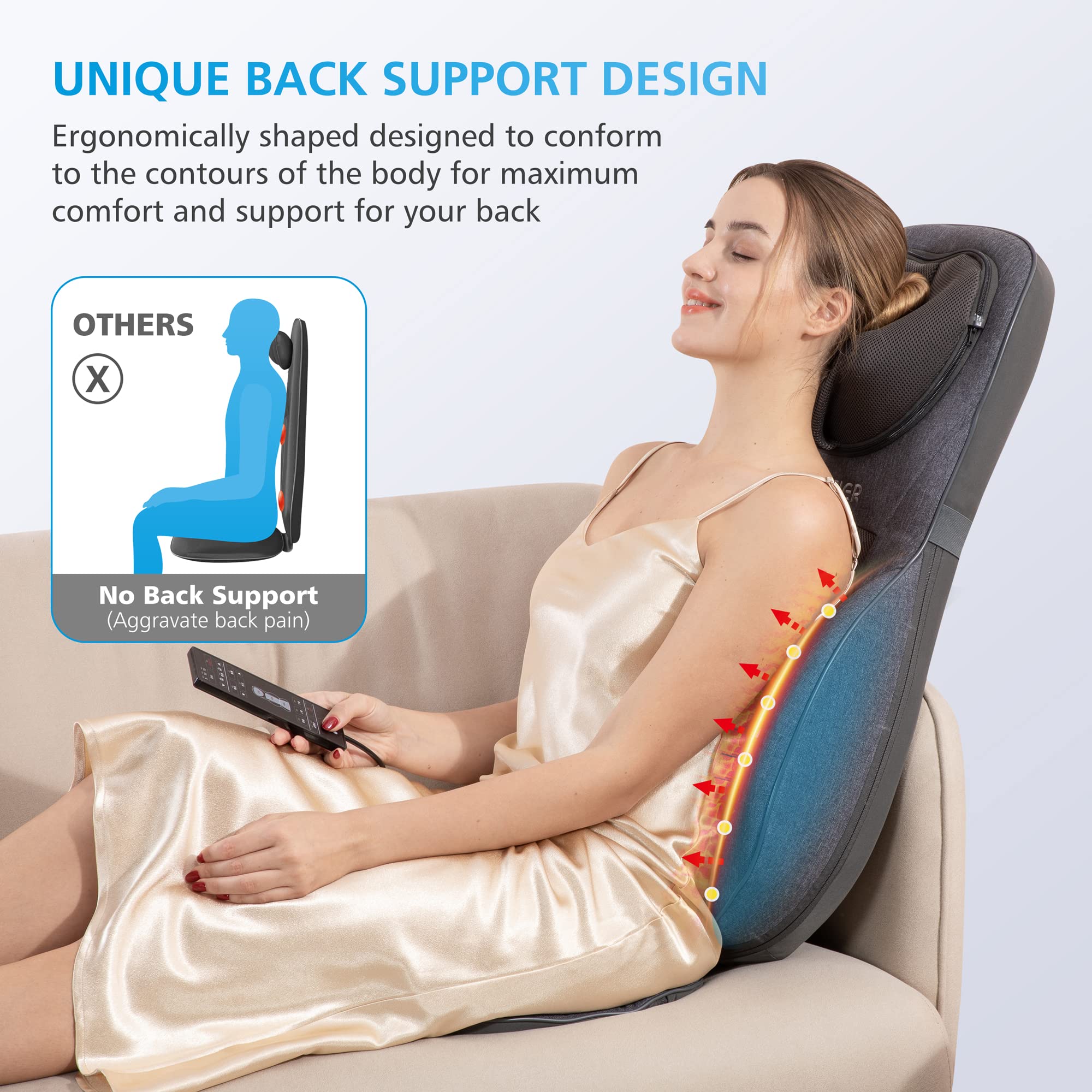 Comfier Neck Back Massager With Heat, Height Adjustable Chair Massager Seat Cushion For Neck Shoulders, Shiatsu Massage Chair Pa