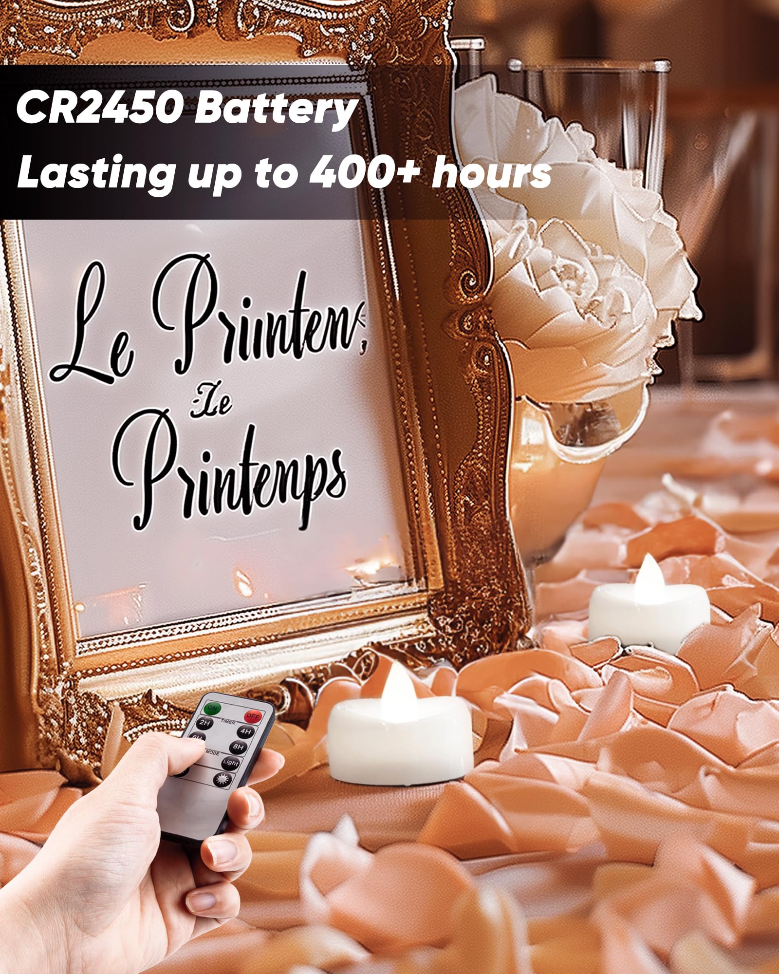 Merrynights Remote Candles, 12Pcs Flameless Tea Lights Candles Battery Operated With Timer, 400+Hours Remote Control Led Tea Lig