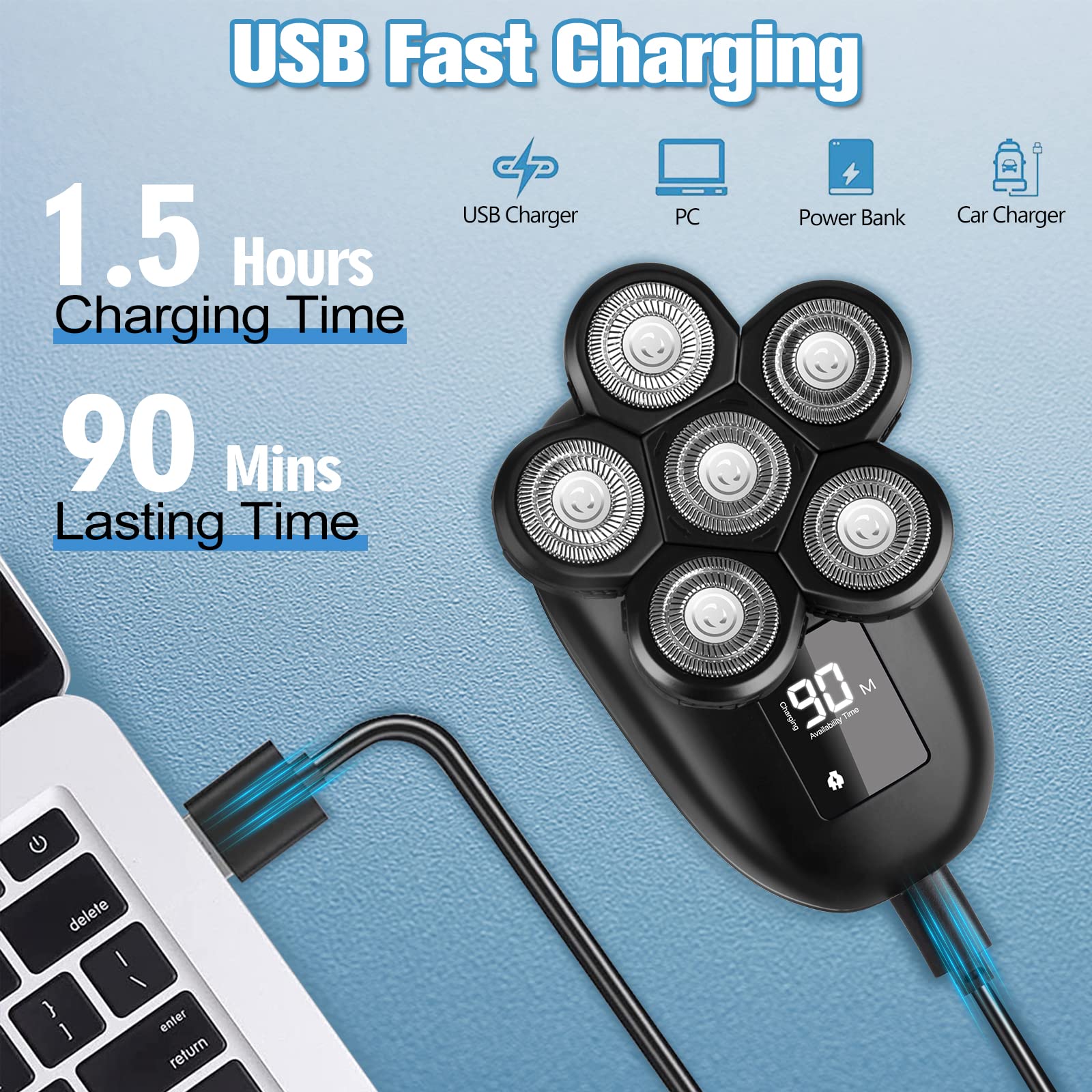 Head Shaver For Bald Men,6 In 1 Electric Shaver For Bald Head 6D Wet/Dry Waterproof Mens Electric Razor Head Shavers Mens Groomi