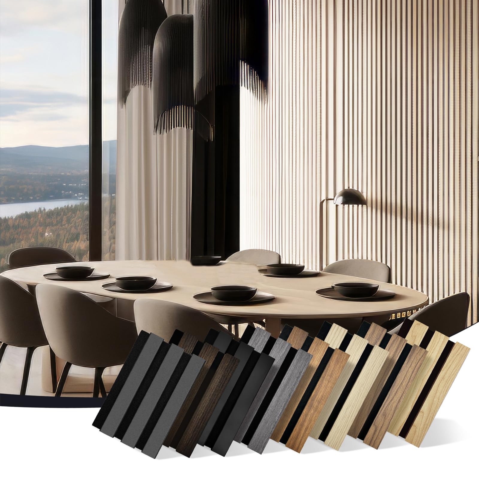 RITOLLO Wood Panels for Wall 4.92  7.68 Acoustic Panels for Interior Wall Decor, 3D Wood Slat Wall Panel/Fluted Sound Absorbing 