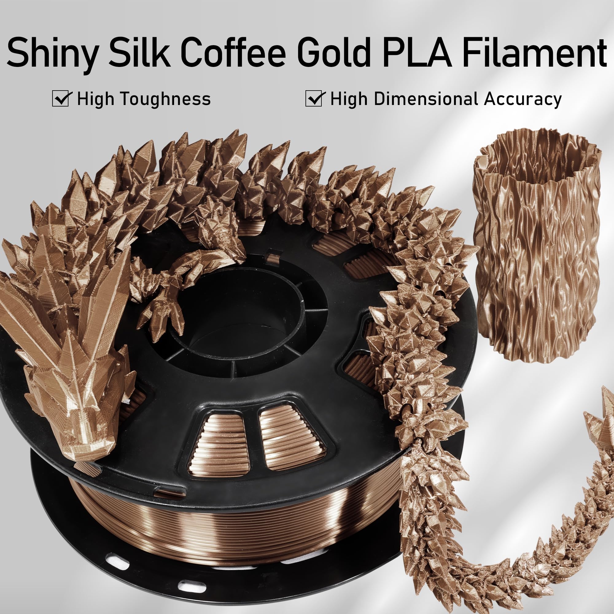 Do3D Silk Coffee Pla Satin Shiny 3D Printer Filament, 1.75Mm Diameter 1Kg Spool 2.2Lbs For Fdm 3D Printers