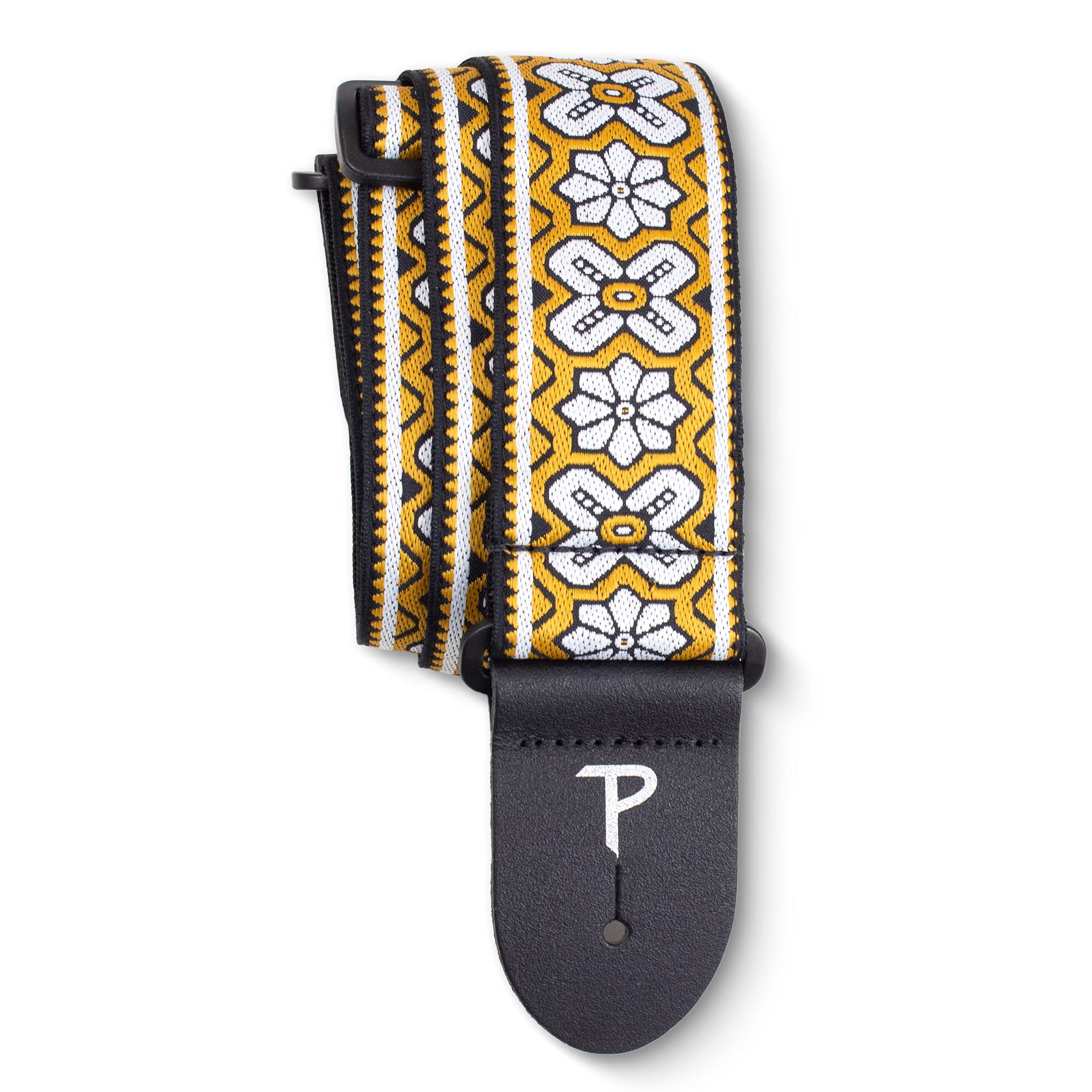 Perris Leathers Jacquard Guitar Straps, 39 to 58, Yellow Crossroads, Adjustable Length, Leather Ends, Non-Slip & Durable, Electr