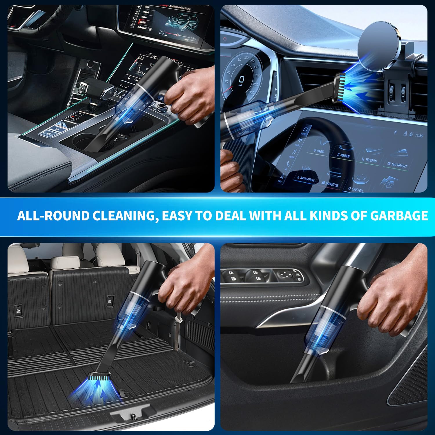 Sallbris Car And Home Vacuum Cleaner,4-In-1 High Power 12000Pa Portable Car Vacuum Cleaner-Rechargeable Cordless Handheld Vacuum