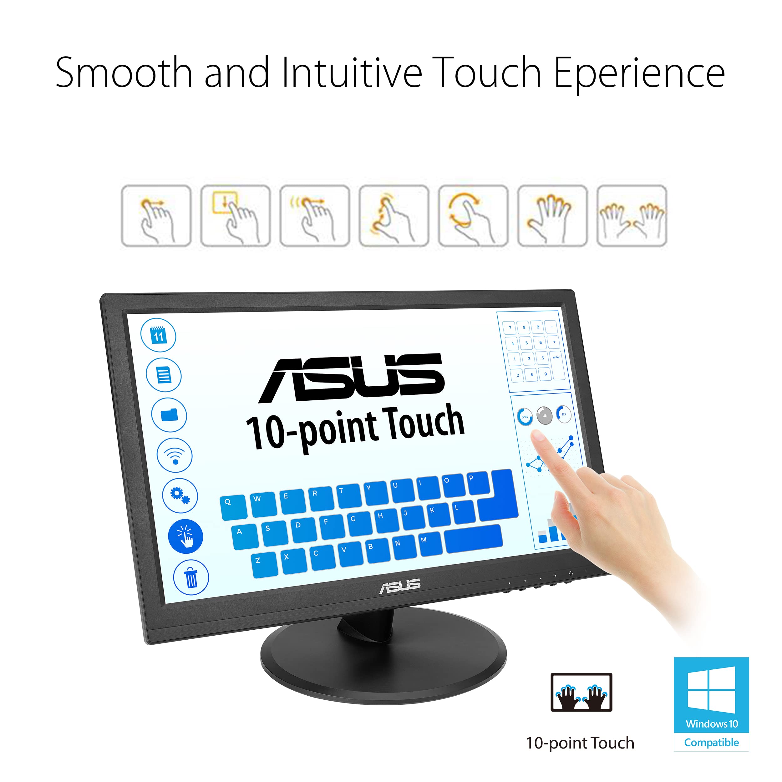 Asus Vt168Hr 15' Touch Monitor   15.6' 1366X768, 10 Point Touch, Hdmi, Flicker Free, Low Blue Light, Wall Mountable, Eye Care, V