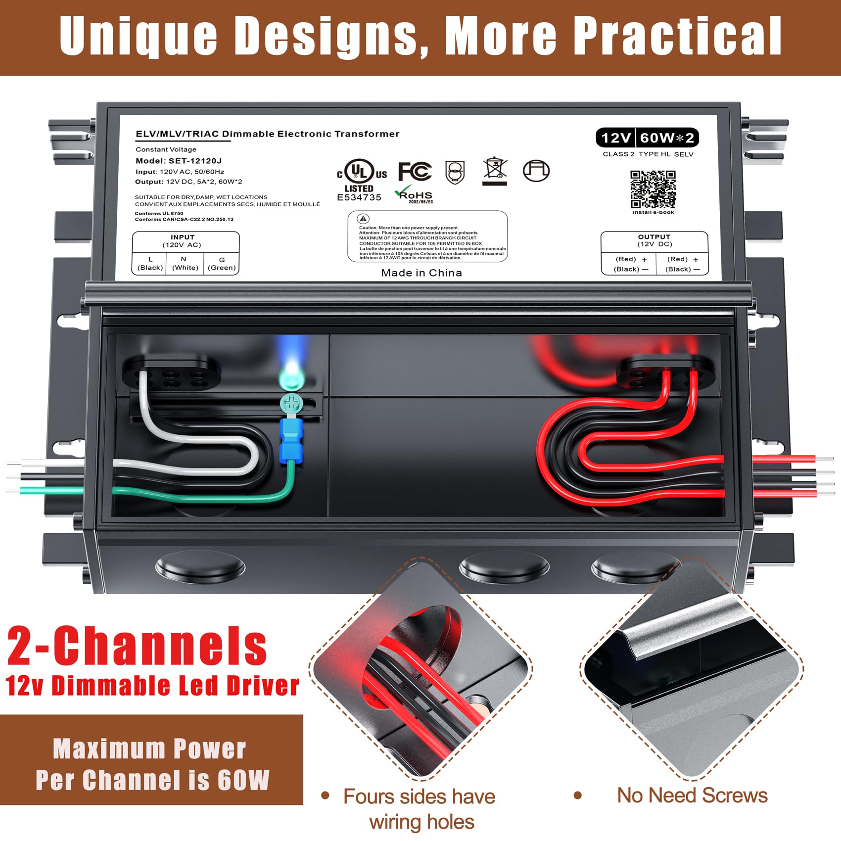 12V Dimmable Led Driver, 120W Triac Elv/Mlv Led Transformer Compatible With Lutron&Leviton Switches, Dimmable Led Power Supply 1