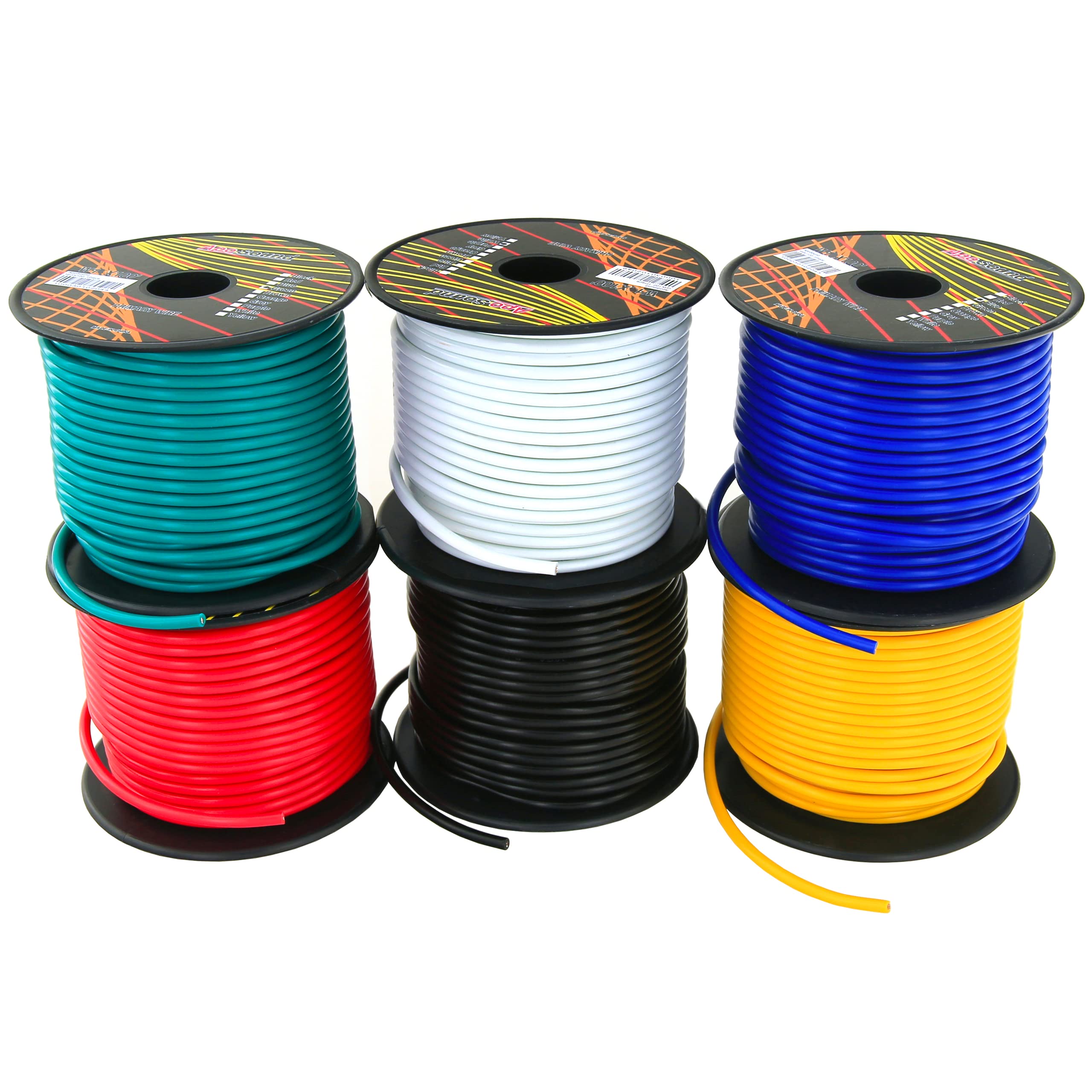 Gs Power 14 Gauge Flexible Copper Clad Aluminum Low Voltage Primary Wire 6 Color Set, 100Ft Roll (600 Ft Total) For 12 Volt Automotive Trailer Harness Car Audio Video Wiring