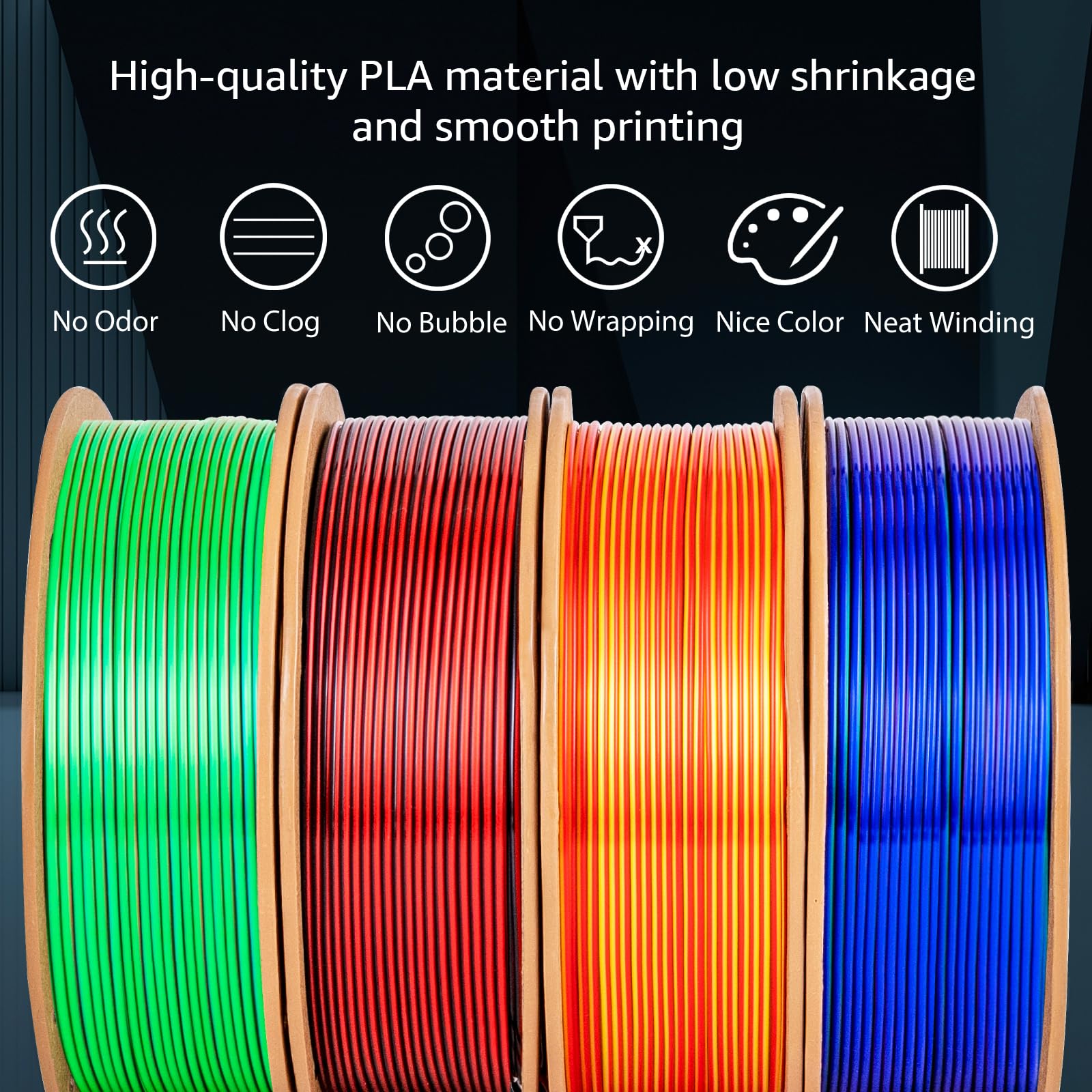 Dikale Silk 3D Printing Filament Pla+ Tricolor And Dual Color 4-Pack Bundle - 1.75Mm 3D Printing Pla Pro 250G X 4 Spools, Rose R