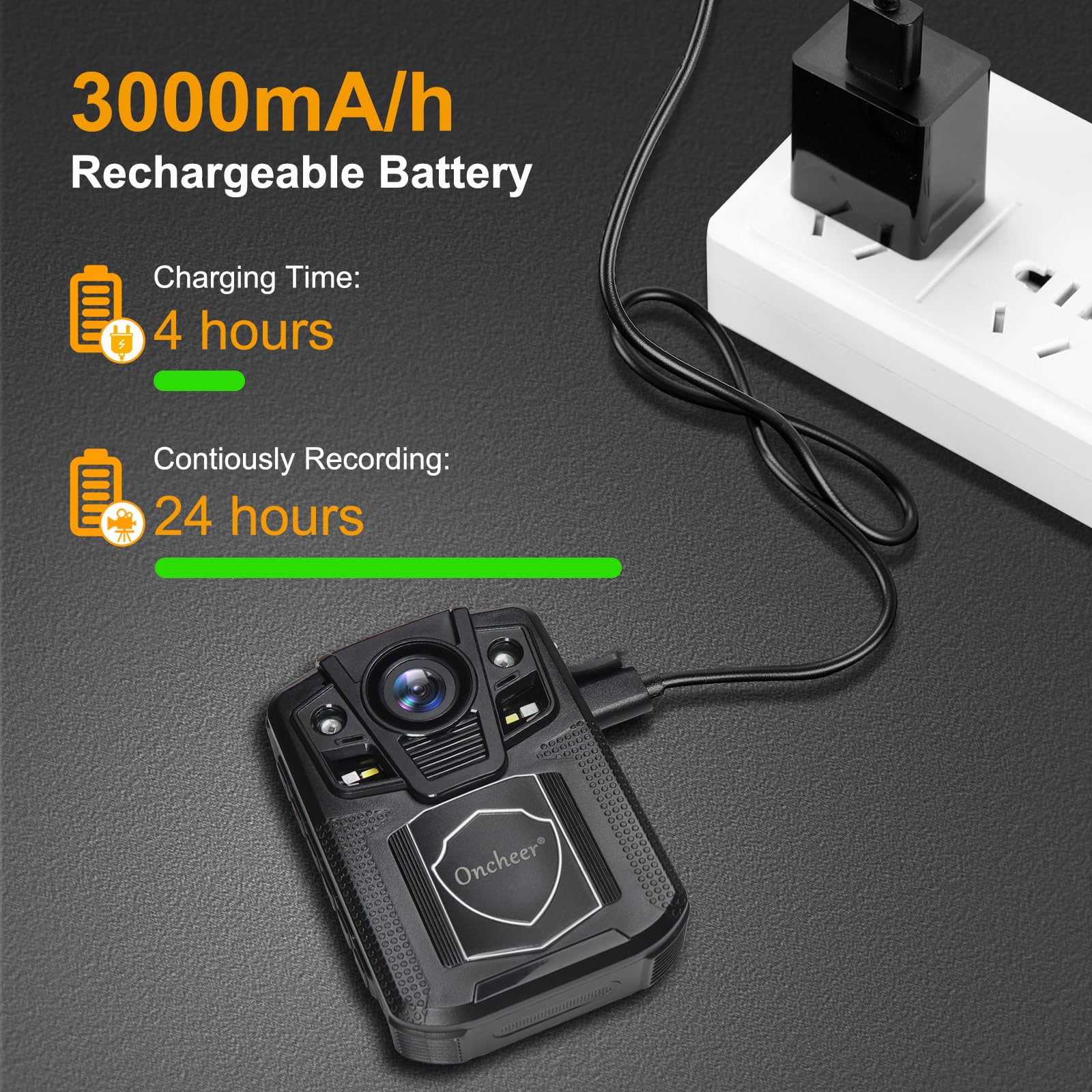 Oncheer 1080P Patrol Sport Body Camera, Video Recorder Cams With 64G Sd Card, Shoulder & Waist Clip, Infrared Night Vision Bodyc