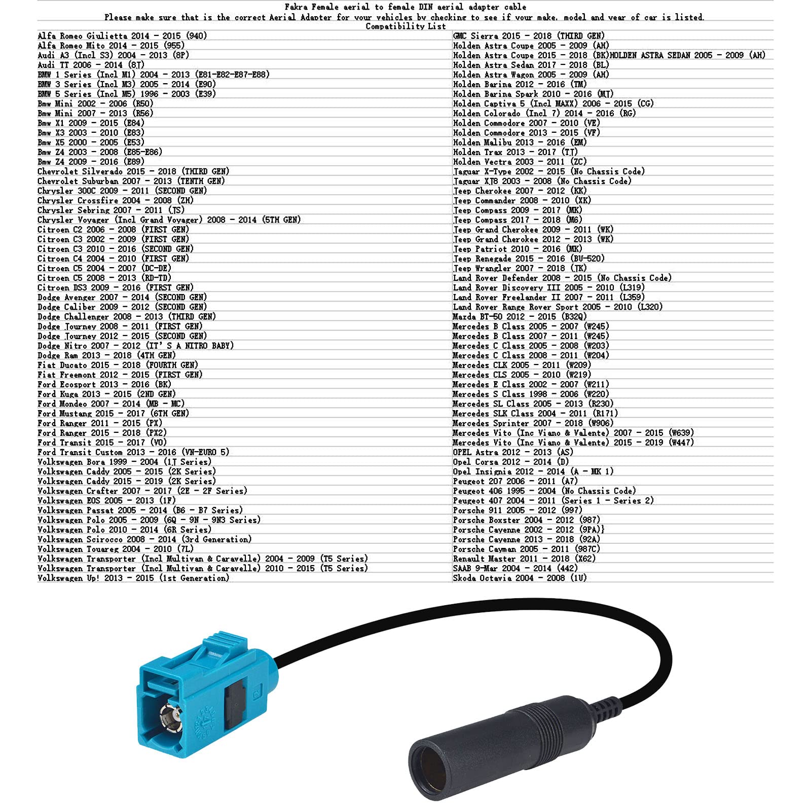 Onelinkmore Car Antenna Universal Vehicle Radio Stereo Am & Fm Antenna Connector Cable Fakra Z Male Female To Din Plug Connector Cable For Car Stereo Audio Hd Radio Head Unit Cd Media Player Receiver