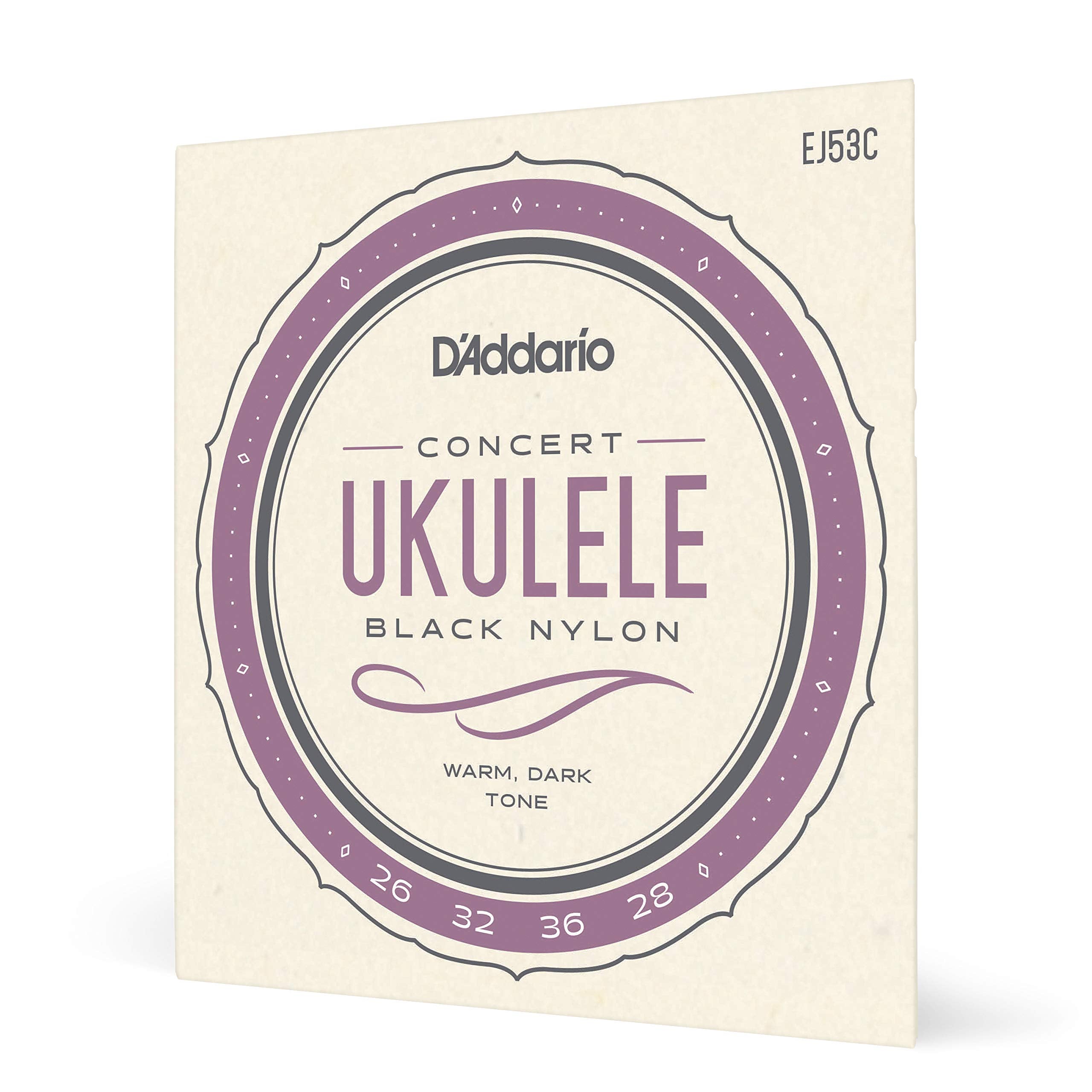 DAddario Concert Ukulele Strings, Black Nylon, EJ53C, 4-String Set, Pack of 1