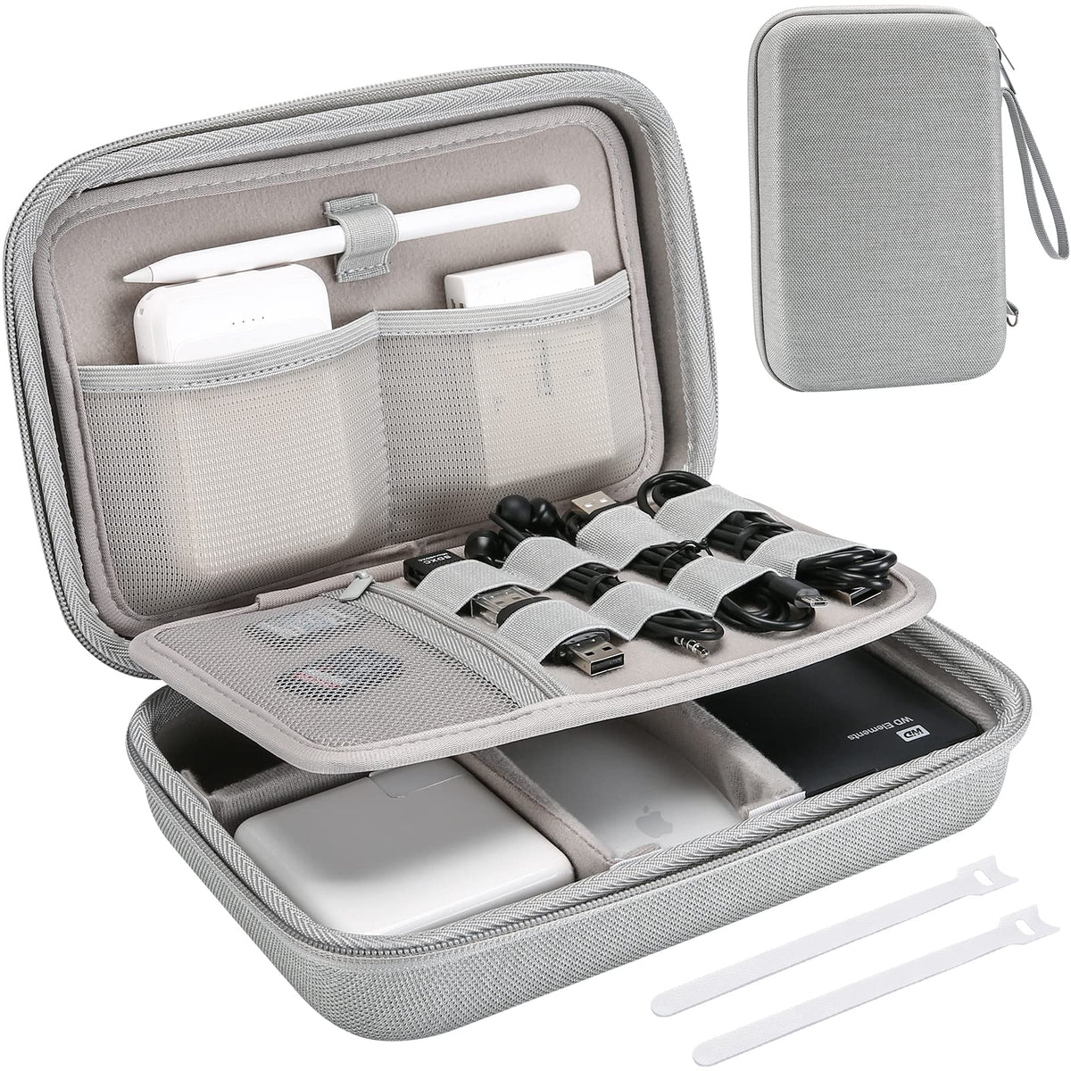 Procase Hard Travel Electronic Organizer Case For Macbook Power Adapter Chargers Cables Power Bank Apple Magic Mouse Apple Pencil Usb Flash Disk Sd Card Small Portable Accessories Bag  L, Grey
