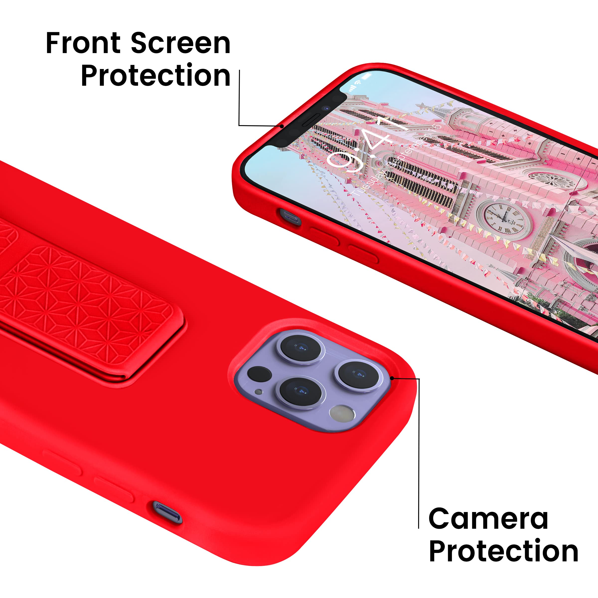 Lt Laudtec Silicone Iphone 12/12 Pro Case (6.1 In) With Stand, Metal Kickstand, Red
