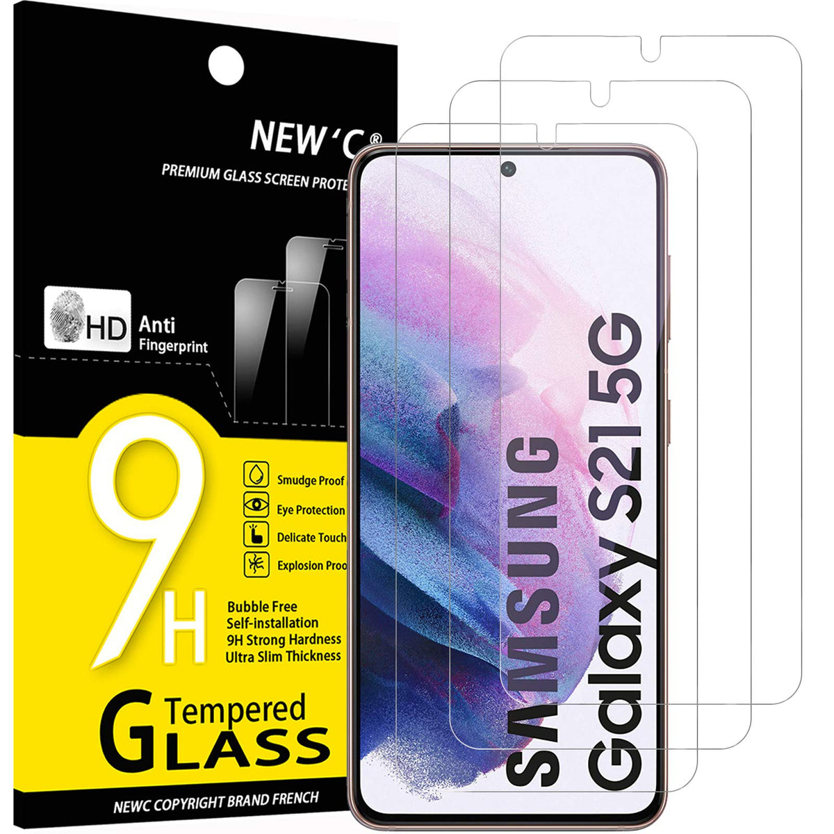 Newc 3 Pack] Designed For Samsung Galaxy S21 5G (62) Screen Protector Tempered Glass, Case Friendly Ultra Resistant