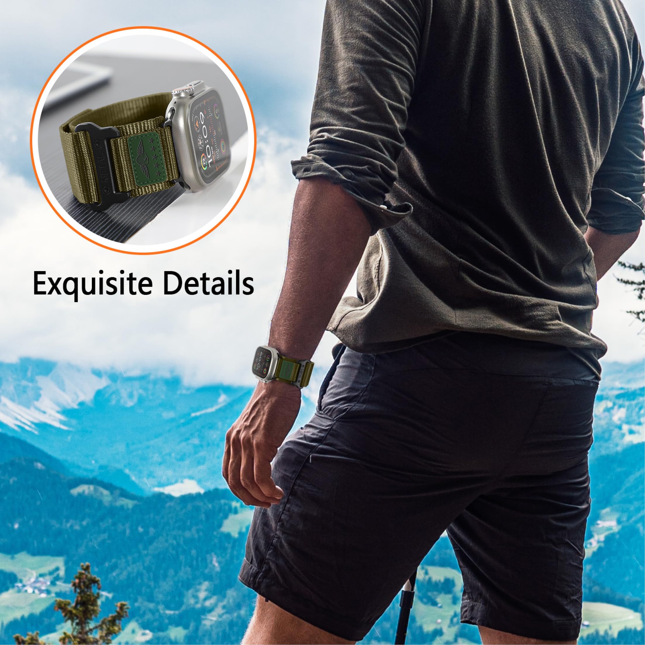 Rugged Nylon For Apple Watch Ultra 2 Band 49Mm Iwatch Bands 46Mm 45Mm 44Mm 42Mm Men,Soft Woven Adjustable Stars Stripes Flag Wri