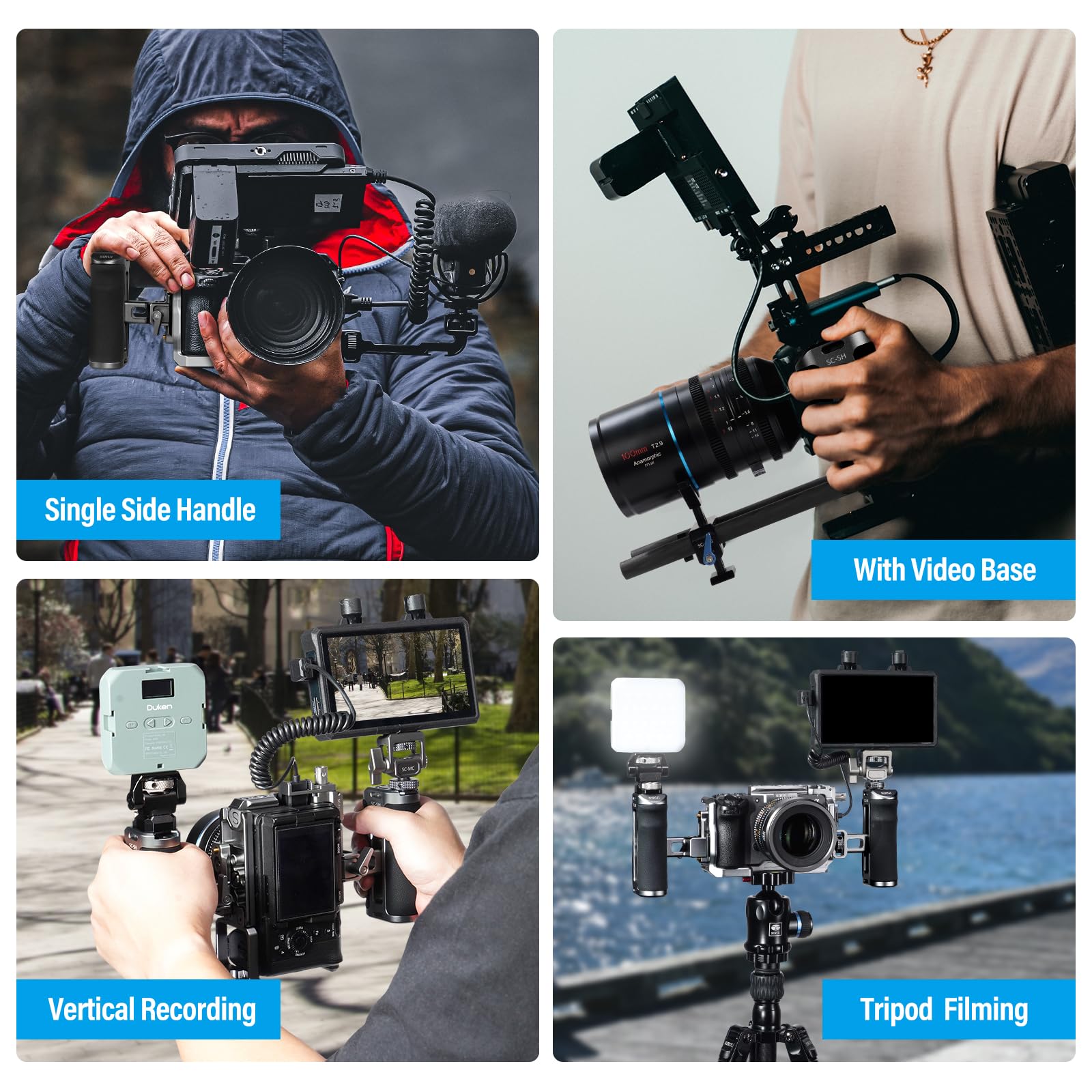 Sirui Camera Cage Side Handle, Nato And Locating Mount For Arri Optional Side Grip, Aluminum Side Handgrip With Cold Shoe 1/4'' And 3/8'' Threads, Up And Down Adjustable, Dark Grey & Black, Sc Sh