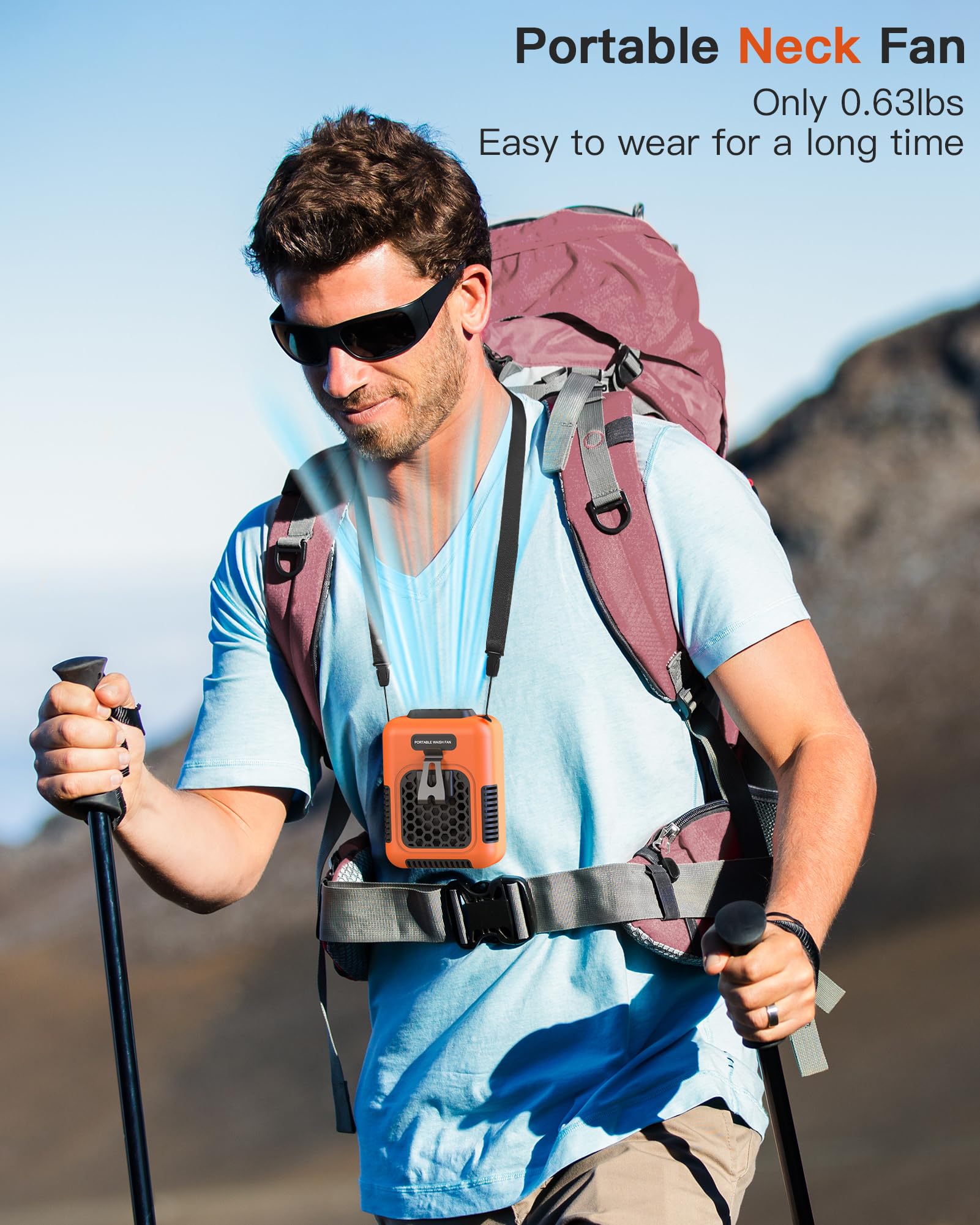 Cooling Waist Fan W/Steel Clip And Silicone Sleeve, Under Shirt Fan Clip On With Lanyard, 24H Personal Fan, 3 Speeds Cooling Bel