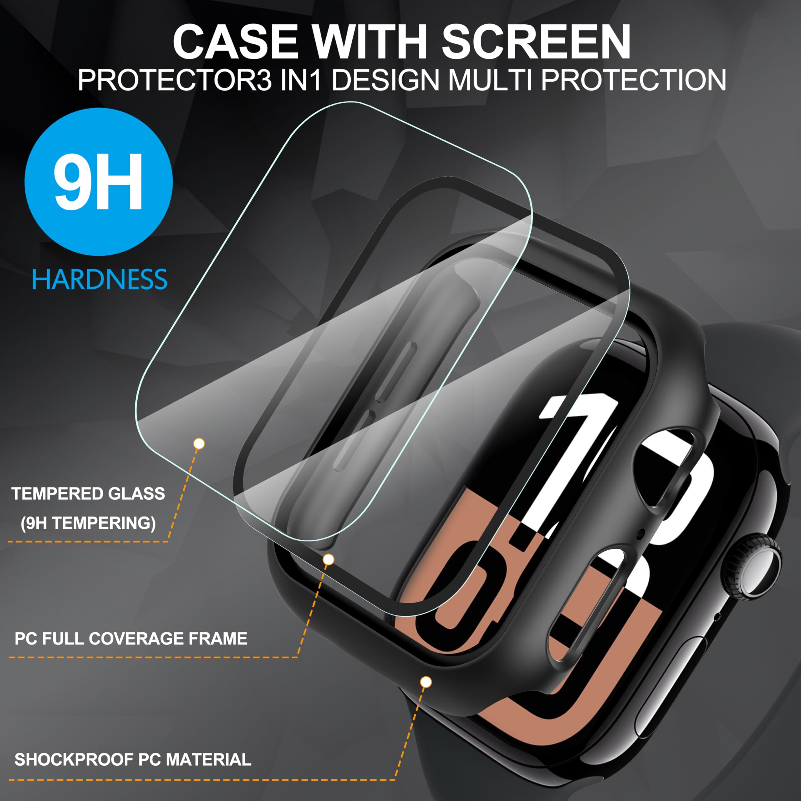 Diruite 2-Pack Apple Watch Series 10 Case 42mm with Tempered Glass Screen Protector - Black