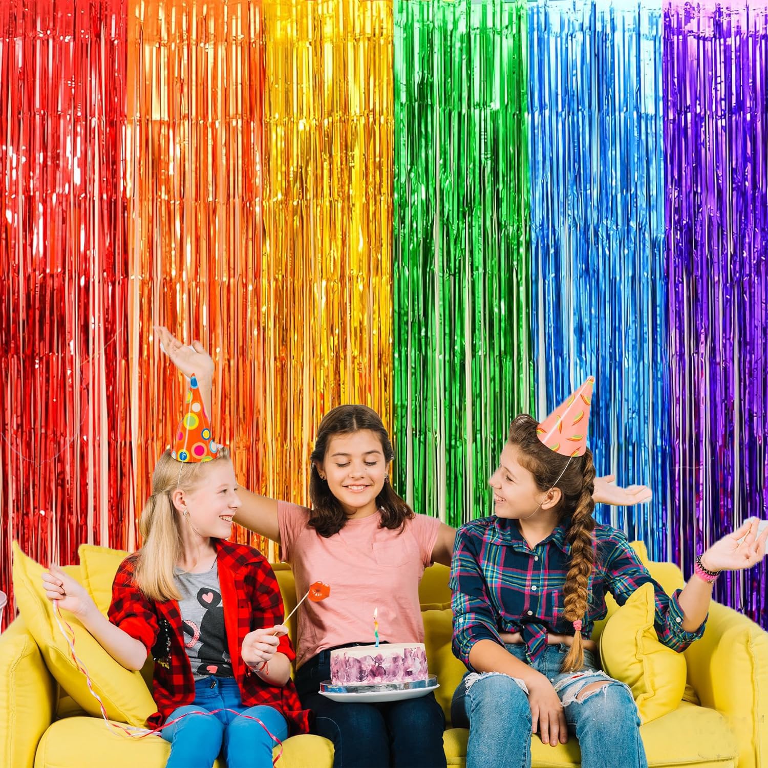 Rainbow Foil Fringe Backdrop Curtains Tinsel Streamers Fiesta Mexican Themed Birthday Party Decorations Fringe Backdrop For Grad