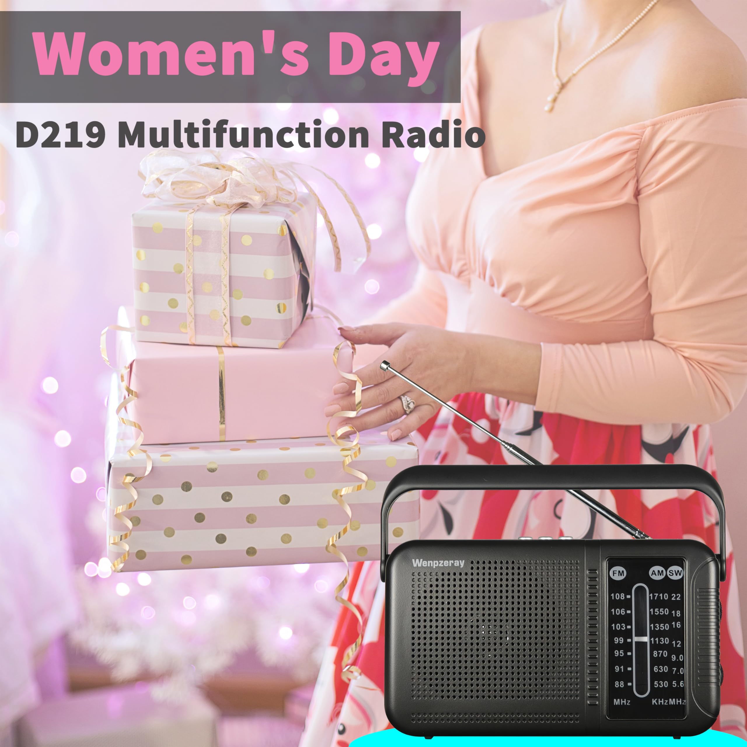 WENPZERAY Shortwave AM FM Radio - Retro Bluetooth Speaker, Great Reception, Battery Powered, TF Card/USB Play, Small, Black