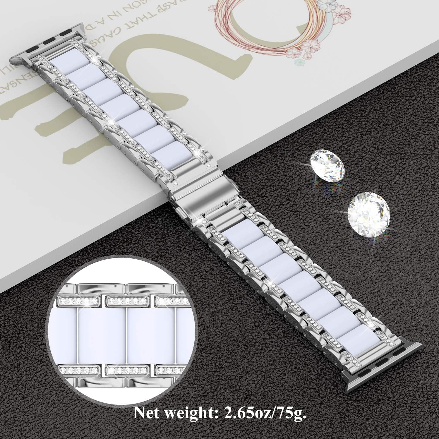 Moolia Metal Band Compatible With Apple Watch Band 42Mm 44Mm 45Mm 49Mm Women Rhinestones Resin Wristband Bling Diamond Bracelet