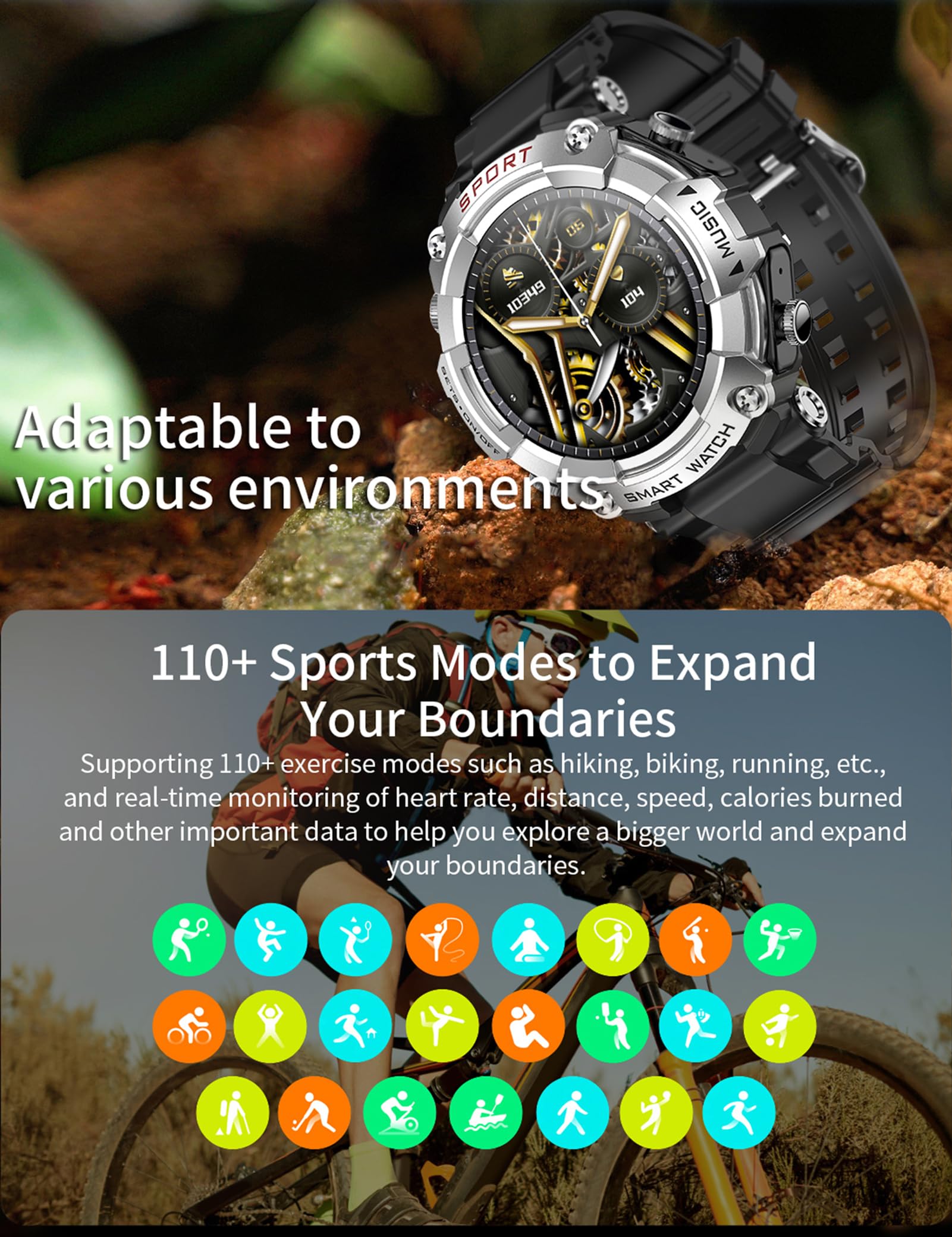 Atevix Smart Watch With Earbuds For Men, 1.52 Inch Round Fitness Watch T96, 2 In 1 Bluetooth Watch With Step,Calories, Sports Sm