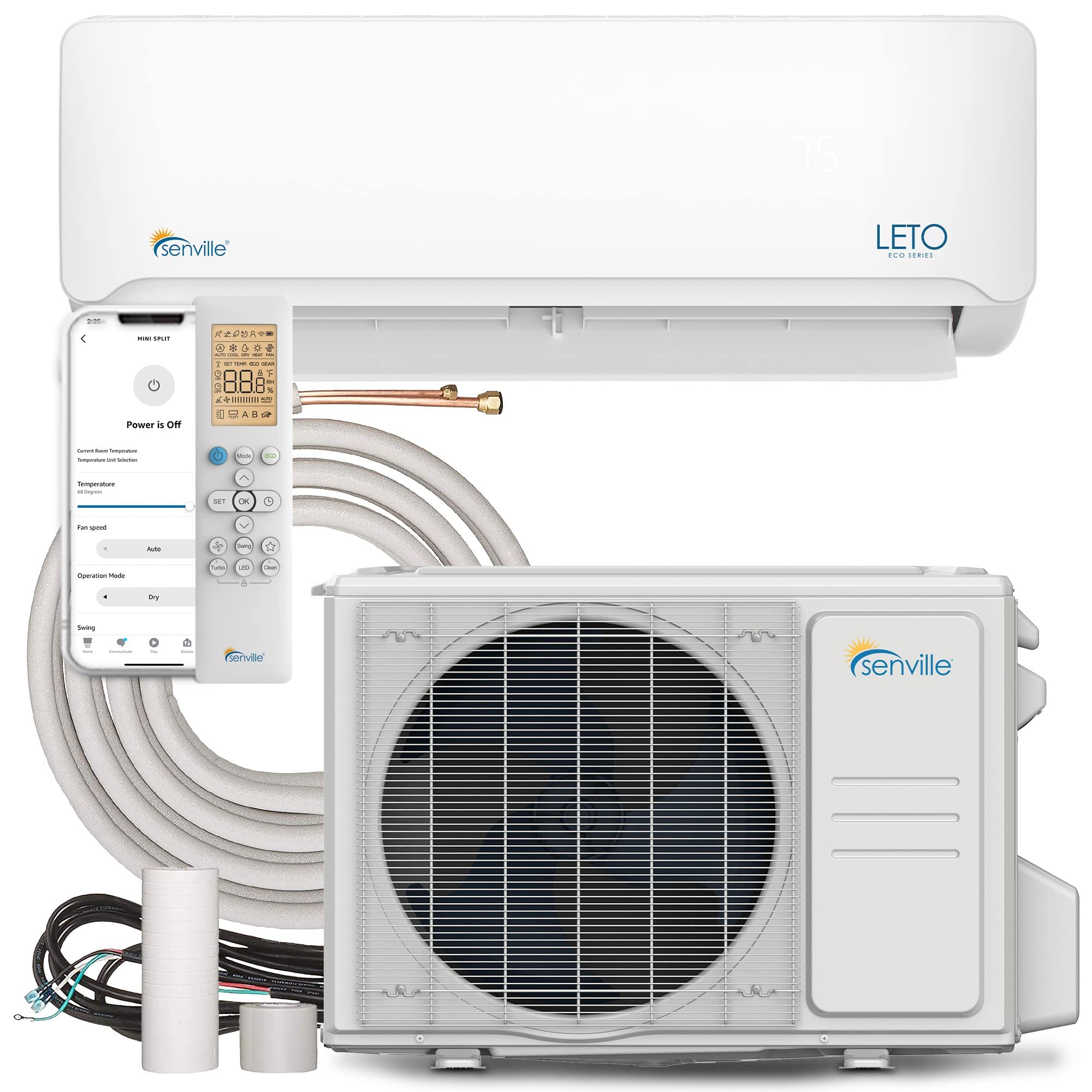 Senville LETO Series Mini Split Air Conditioner Heat Pump, 30000 BTU 208/230V, Inverter, Works with Alexa, 2.5 Ton, White