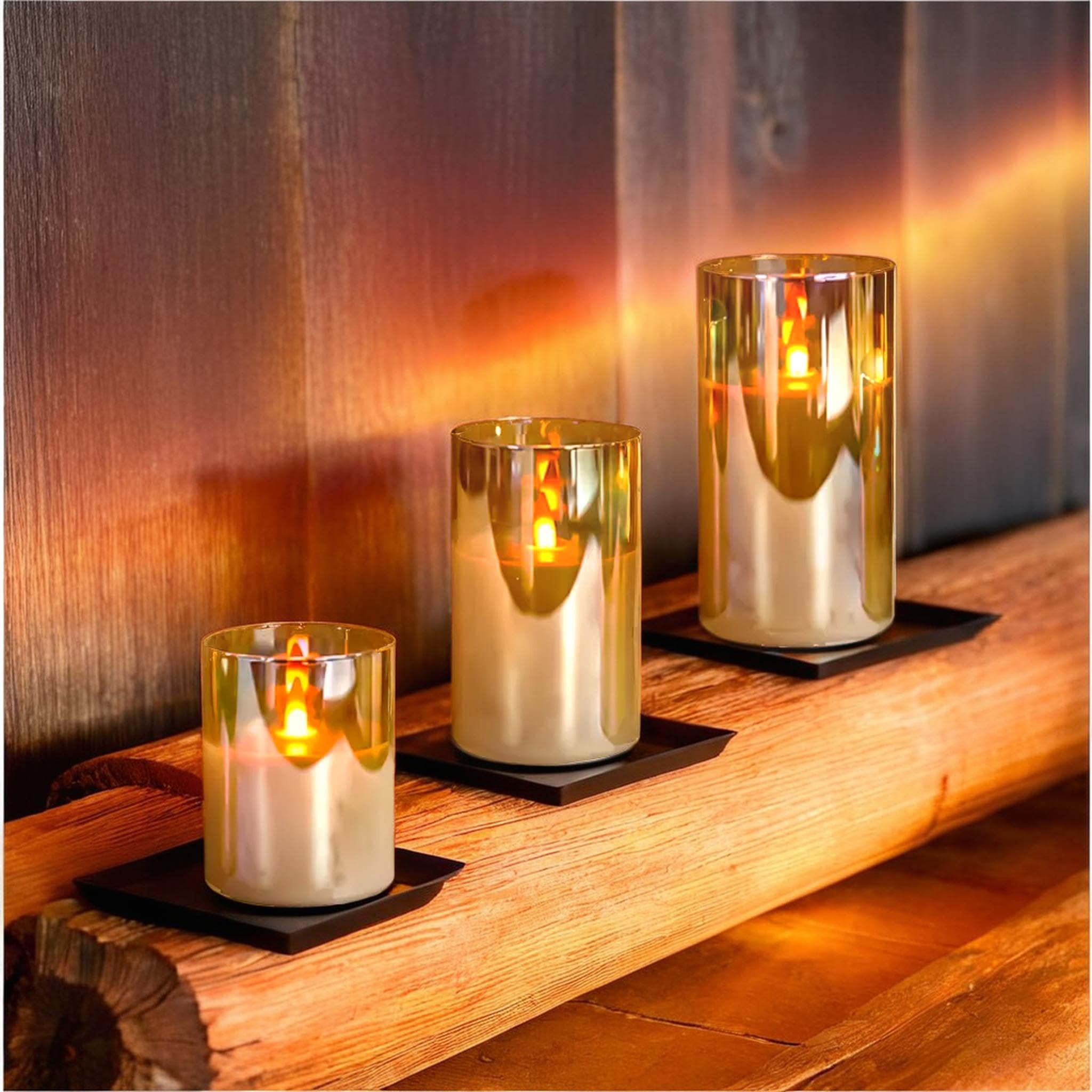 Niceme Radiance Evanescing Flameless Candles With Remote, 3 Pack Glass Battery Operated Candles With Timer, Real Wax Glass Led C
