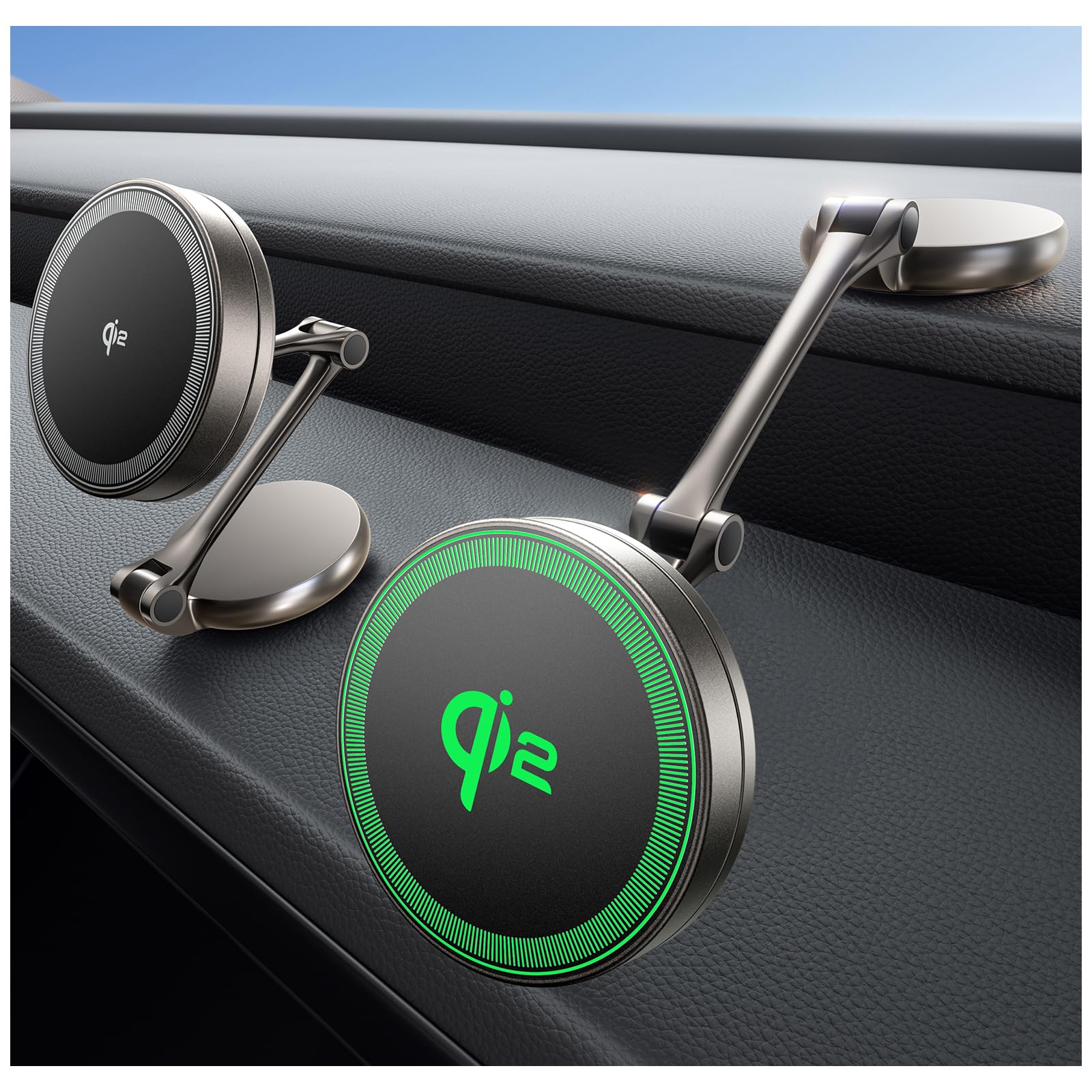 Threekey For Magsafe Car Mount Charger, Qi2 Wireless Car Charger, Retractable Car Phone Holder With Long Arm & 360Rotation, Magn