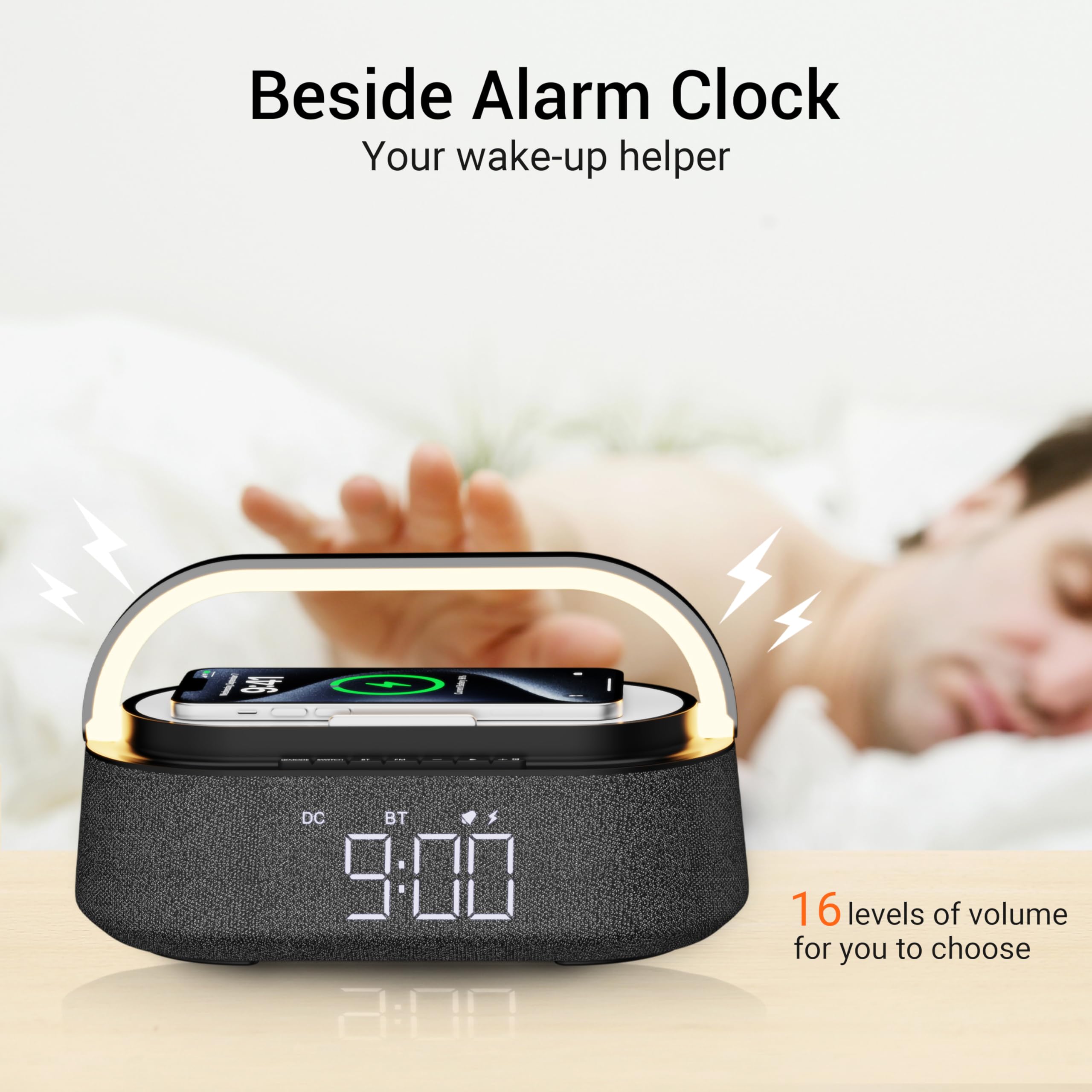 Freefish Bluetooth Speaker With Wireless Charger, Fm Radio, Adjustable Led Night Light, Dual Wireless Speakers, Suitable For Dec