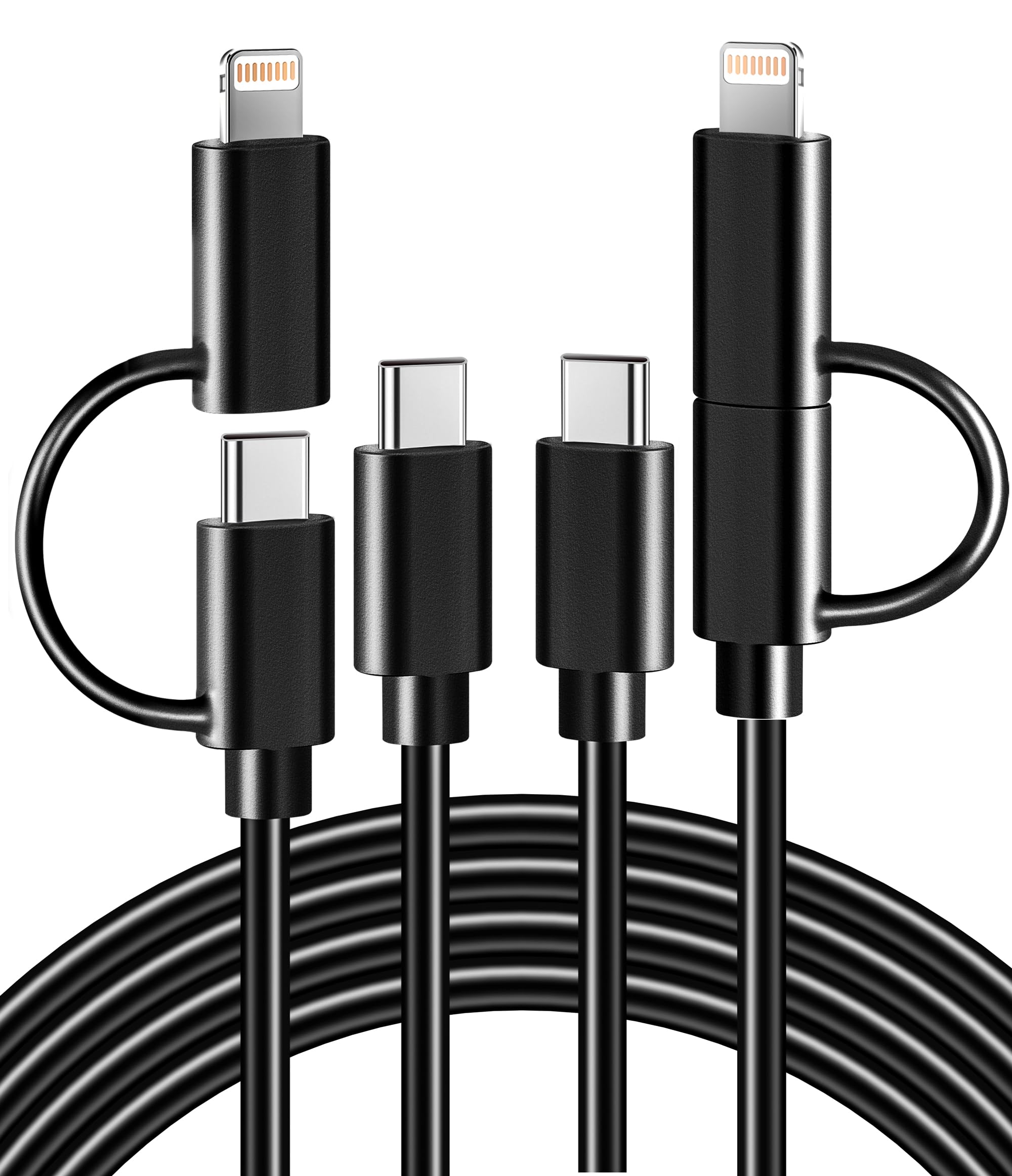2Pack 2 In 1 6.6Ft Usb C To Lightning And Usb C Charger Cable Multiple Fast Charging Cord Compatible With Iphone 15 14 13 12 11 Pro Max Mini, Ipad, Ipod, Samsung, Google   Black