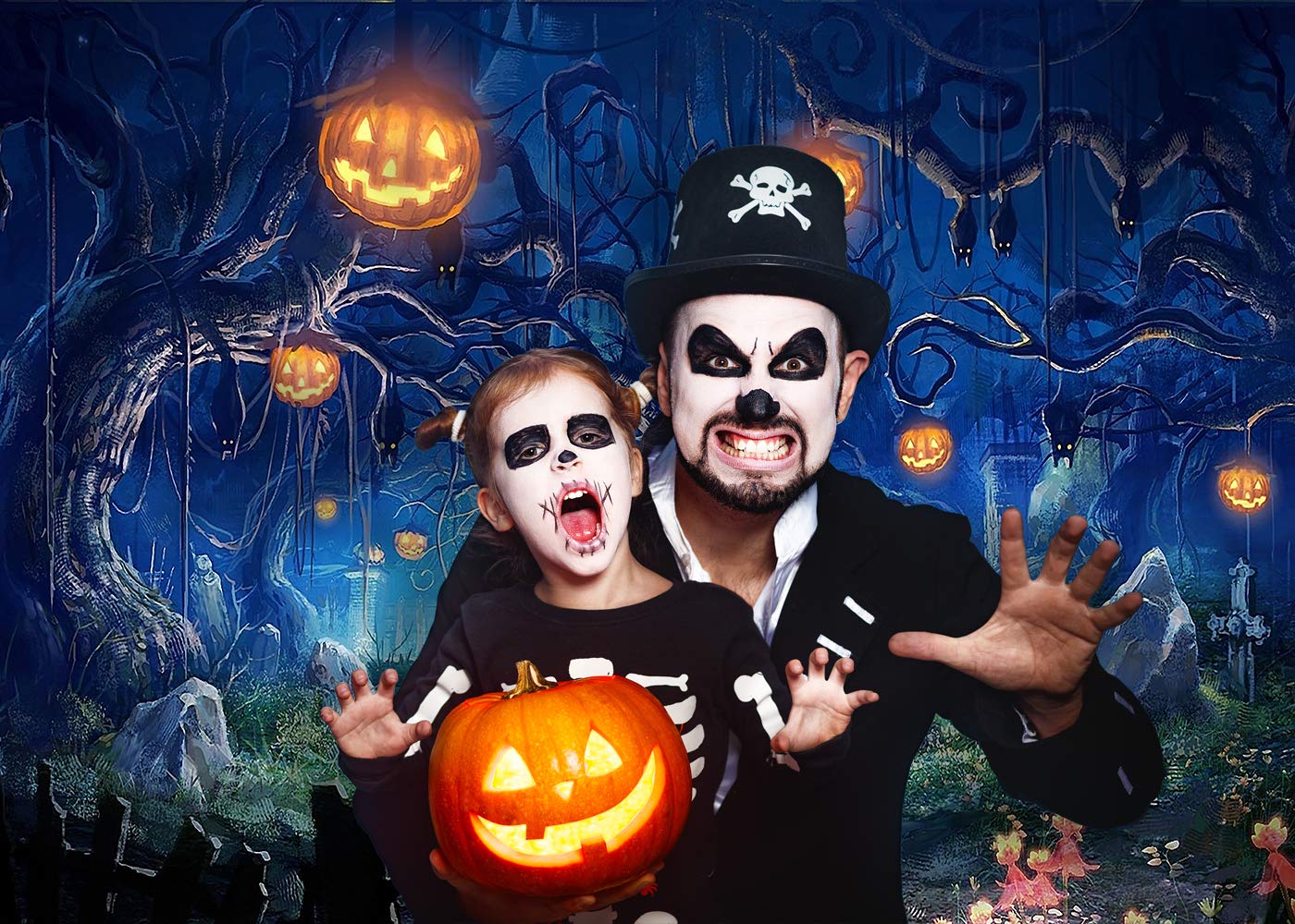 Ouyida 7X5Ft Halloween Theme Forest Scary Scene Pumpkin Pictorial Cloth Photography Background Computer Printed Vinyl Backdrop Photo Studio Prop Tp272