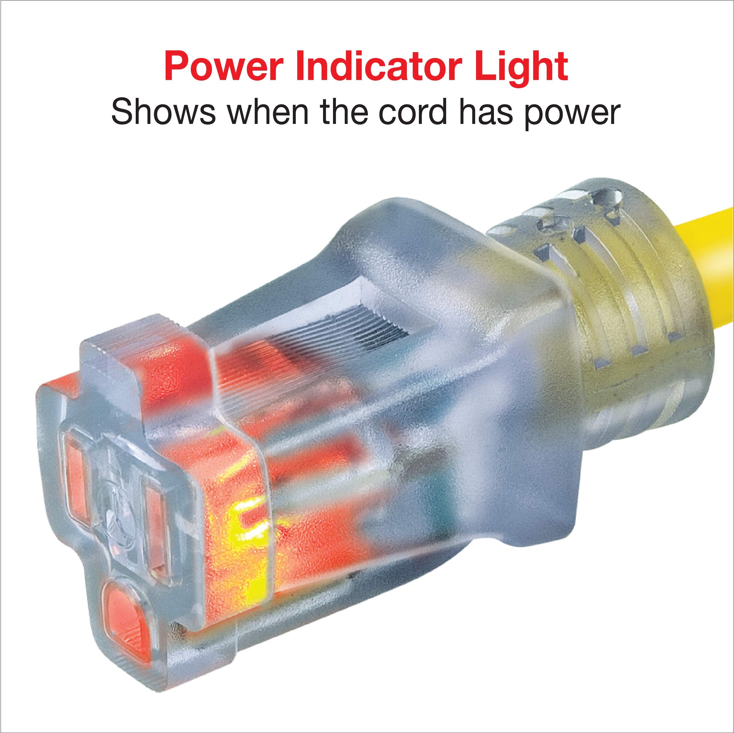 Clear Power 100Ft 12/3 Sjtw Yellow Outdoor Extension Cord W/Power Indicator Light, Cp10149