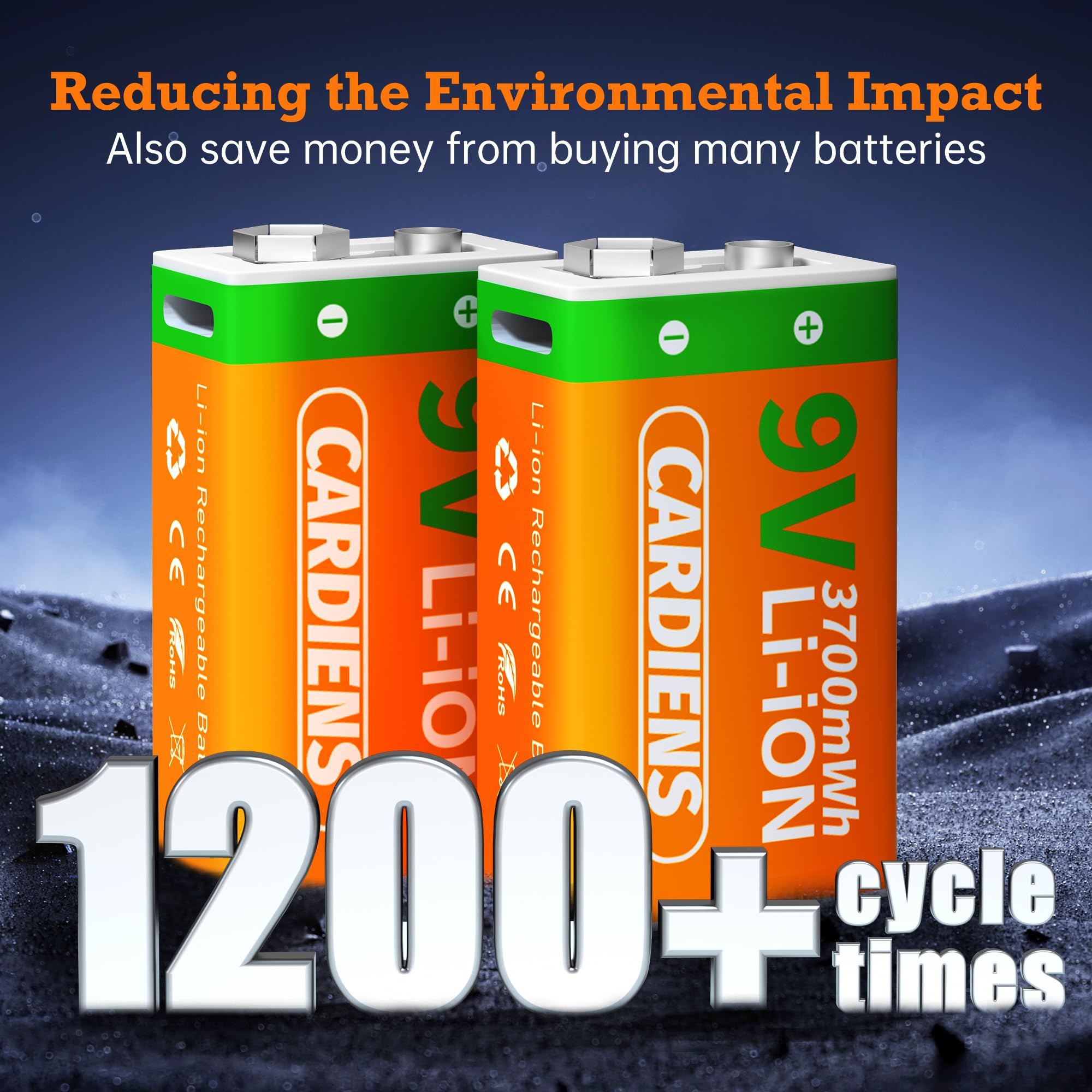 Cardiens Rechargeable 9V Batteries Usb 9 Volt Battery For Smoke Alarms 3700 Mwh 9V Lithium Battery With 2 In 1 Usb C Charging Ca